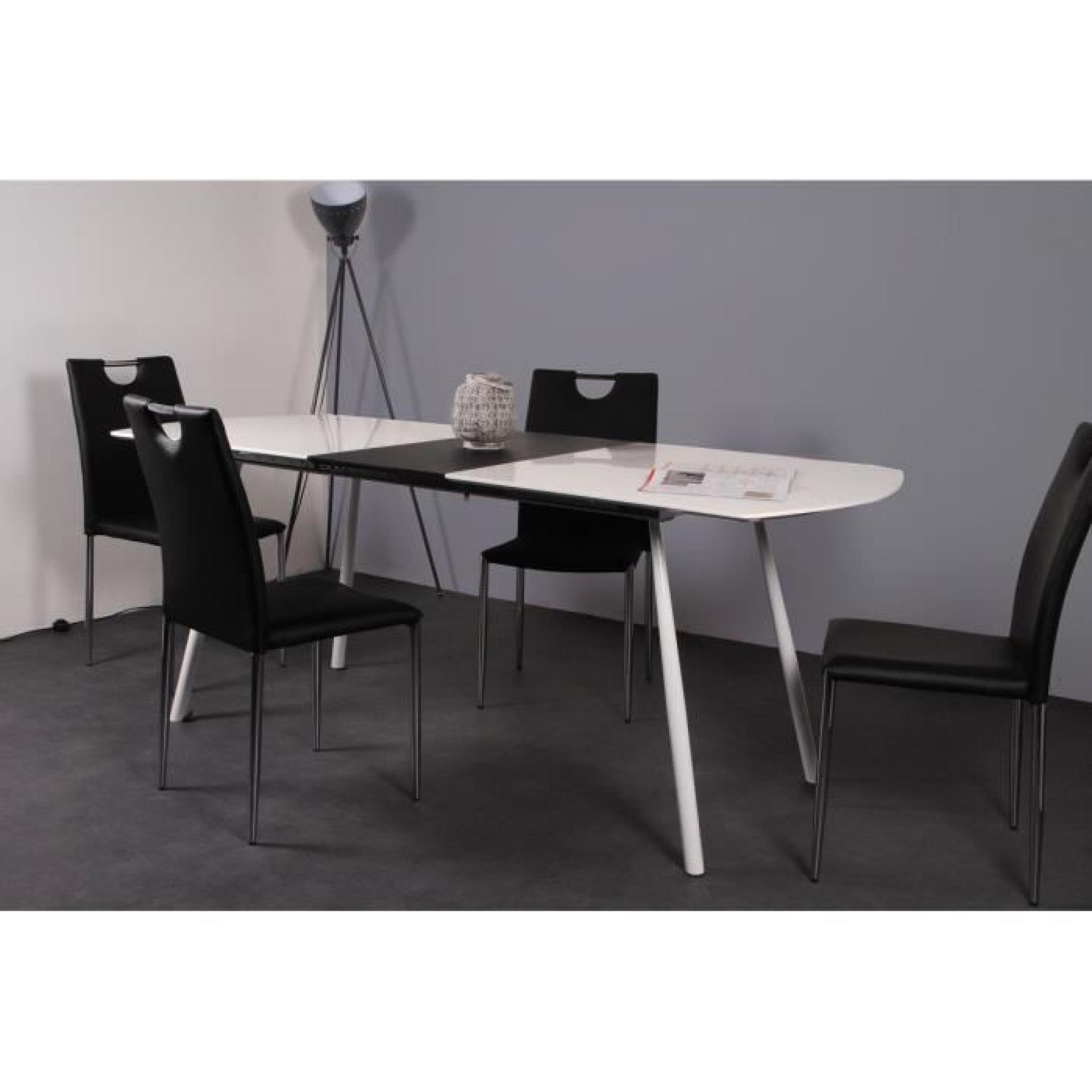 CURVE Table à manger  extensible 160-200x80 cm - Blanc brillant et noir mat