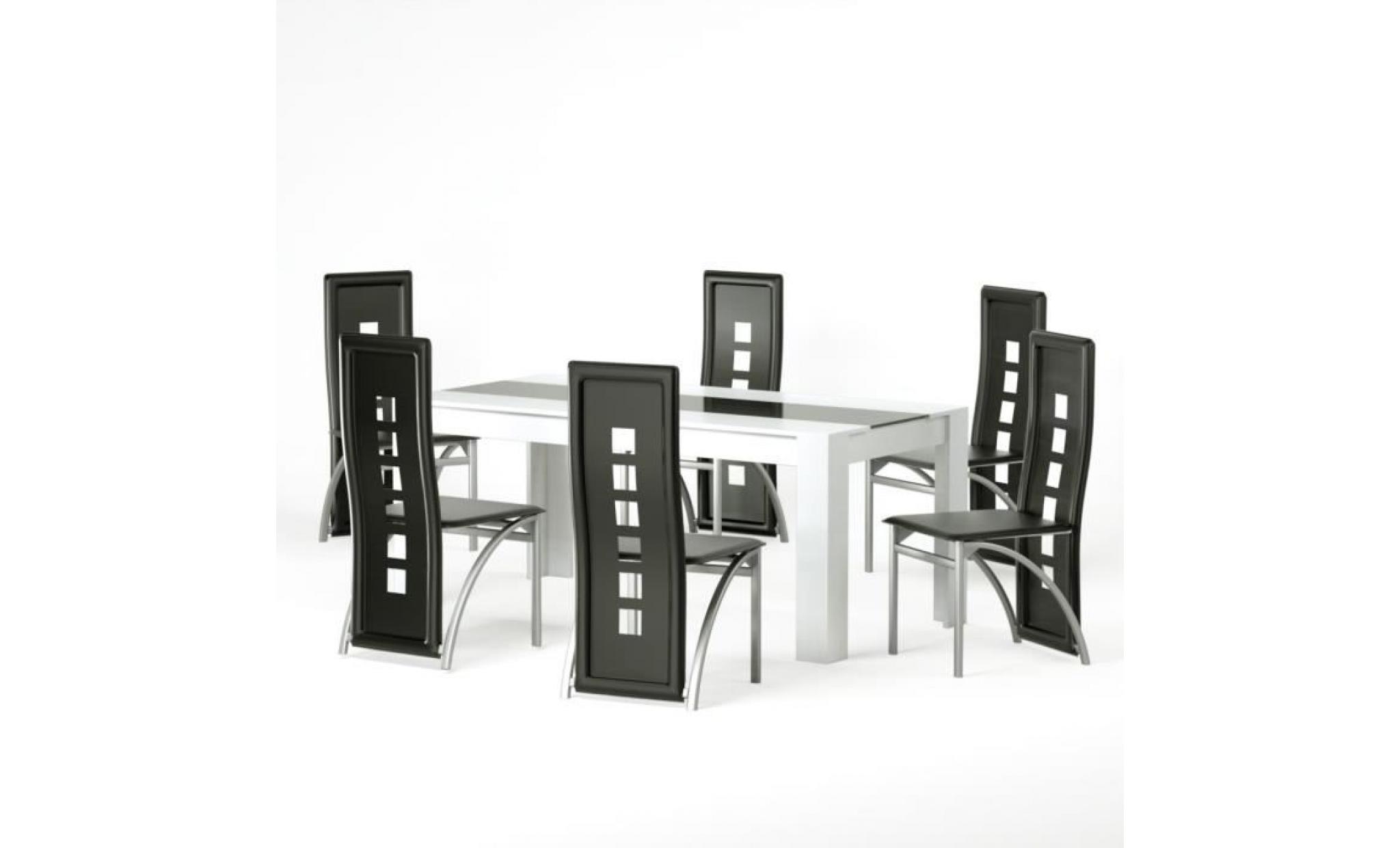 damia ensemble table à manger 6 à 8 personnes + 6 chaises contemporain blanc et verre trempé noir   l 180 x l 90 cm
