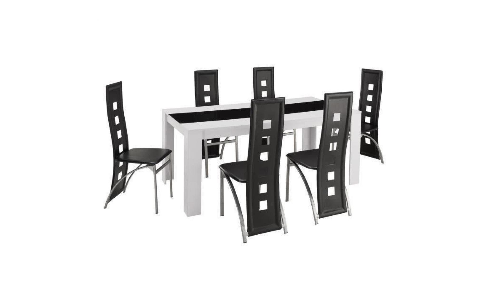 damia ensemble table à manger 6 à 8 personnes + 6 chaises contemporain blanc et verre trempé noir   l 180 x l 90 cm pas cher