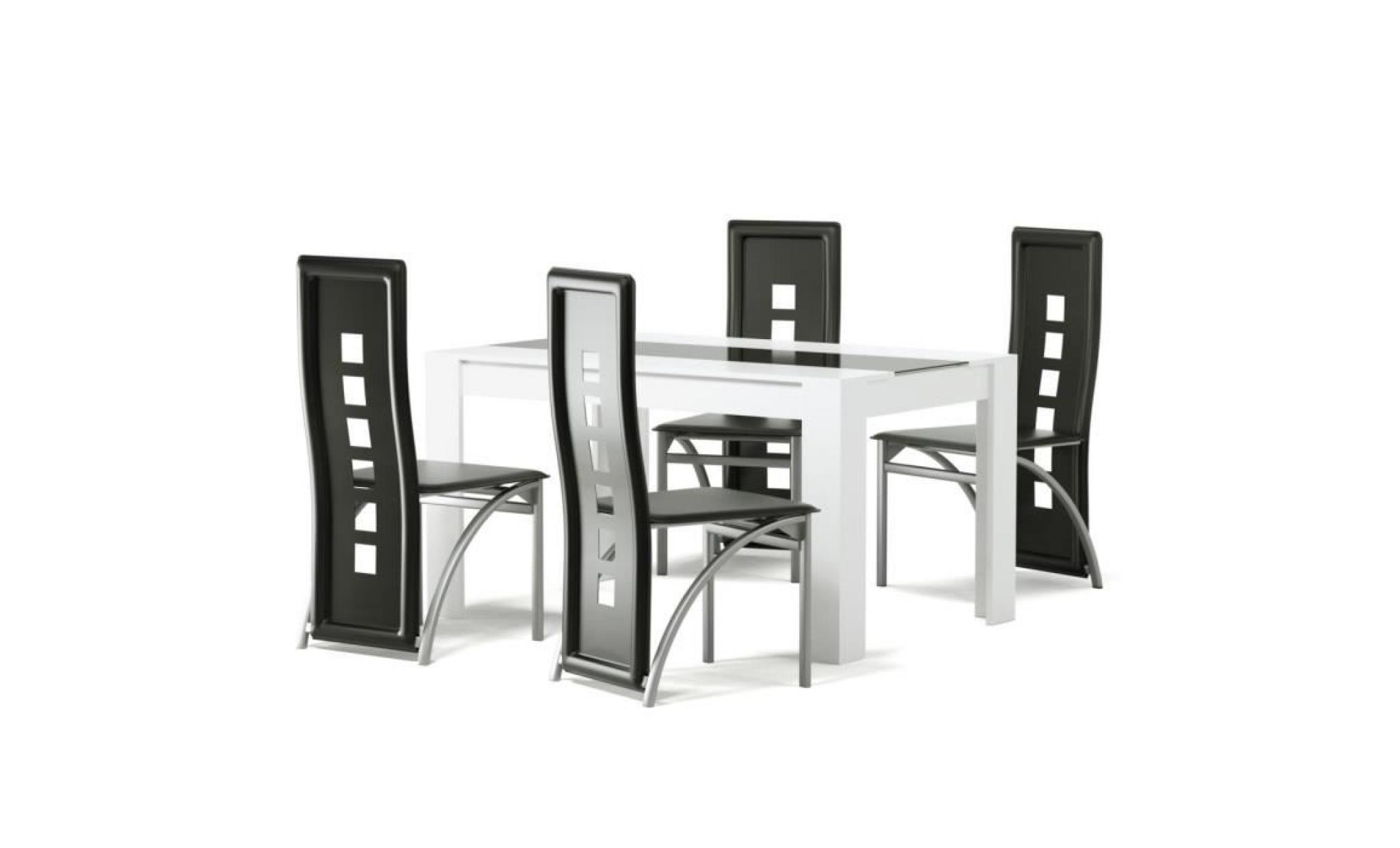 damia table à manger 4 à 6 personnes style contemporain en panneaux de fibres blanc et verre + 4 chaises en simili   l 140 x l 90 cm pas cher