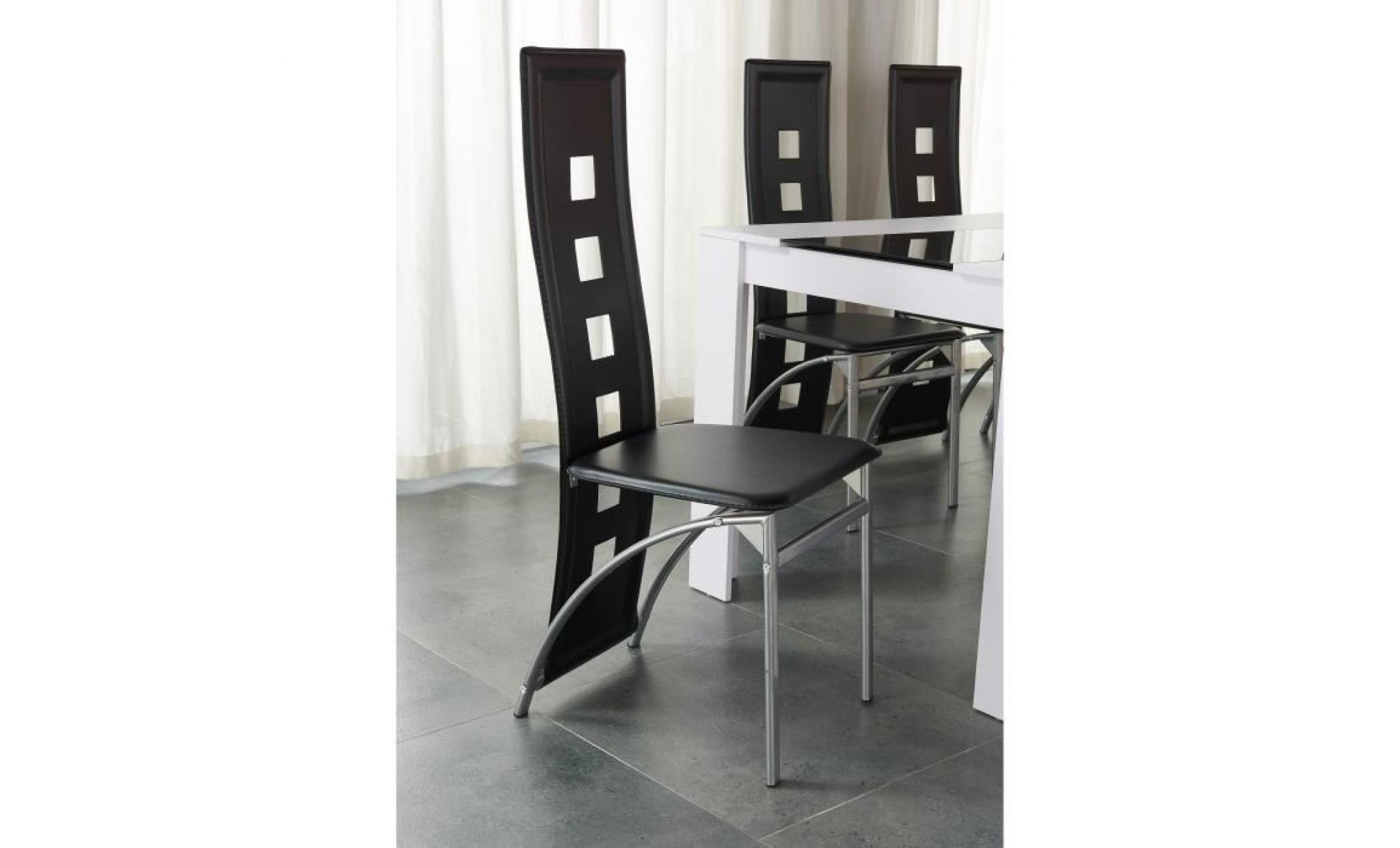 damia table à manger 4 à 6 personnes style contemporain en panneaux de fibres blanc et verre + 4 chaises en simili   l 140 x l 90 cm pas cher