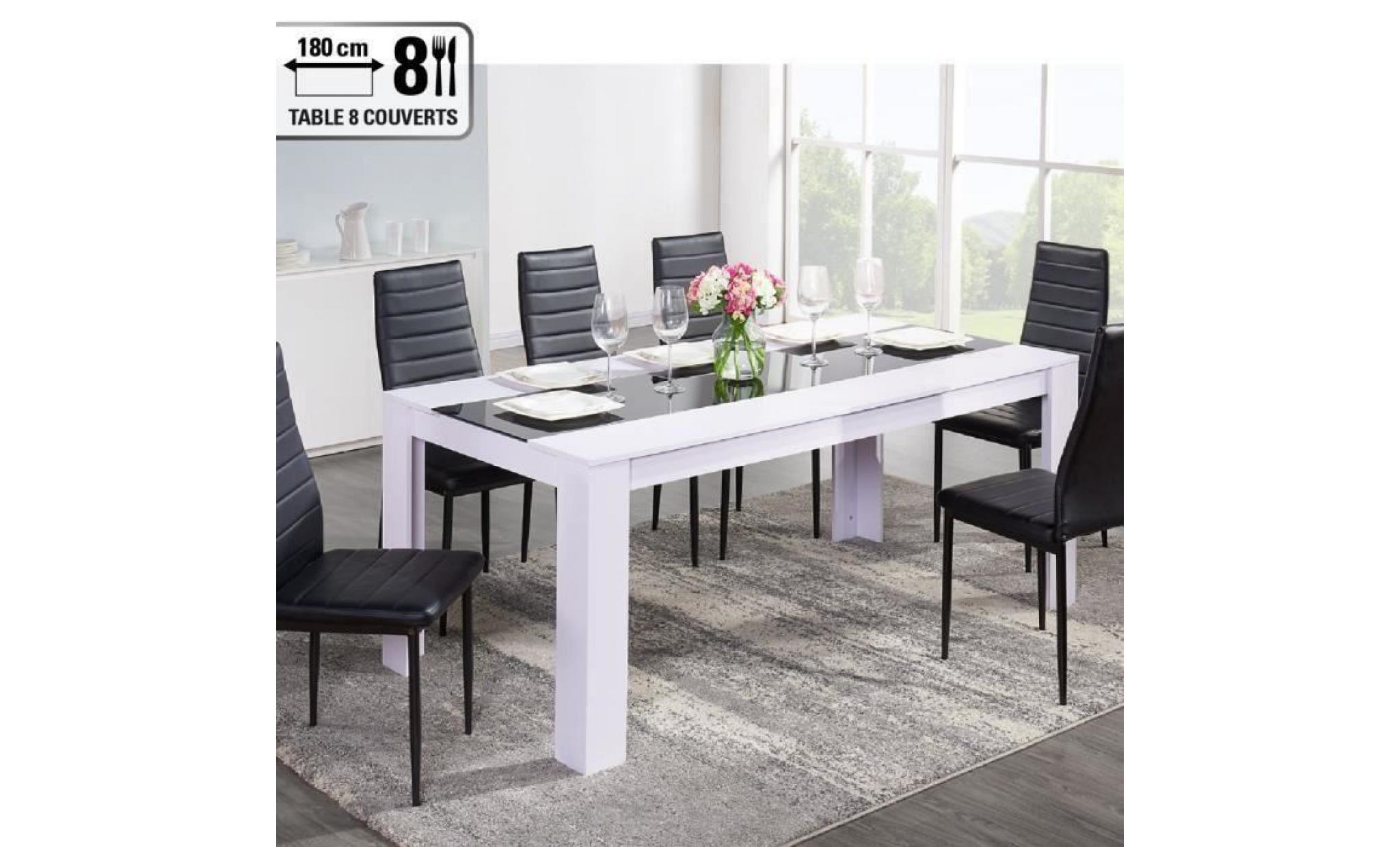 damia table à manger de 6 à 8 personnes style contemporain blanc et noir mat   l 180 x l 90 cm pas cher