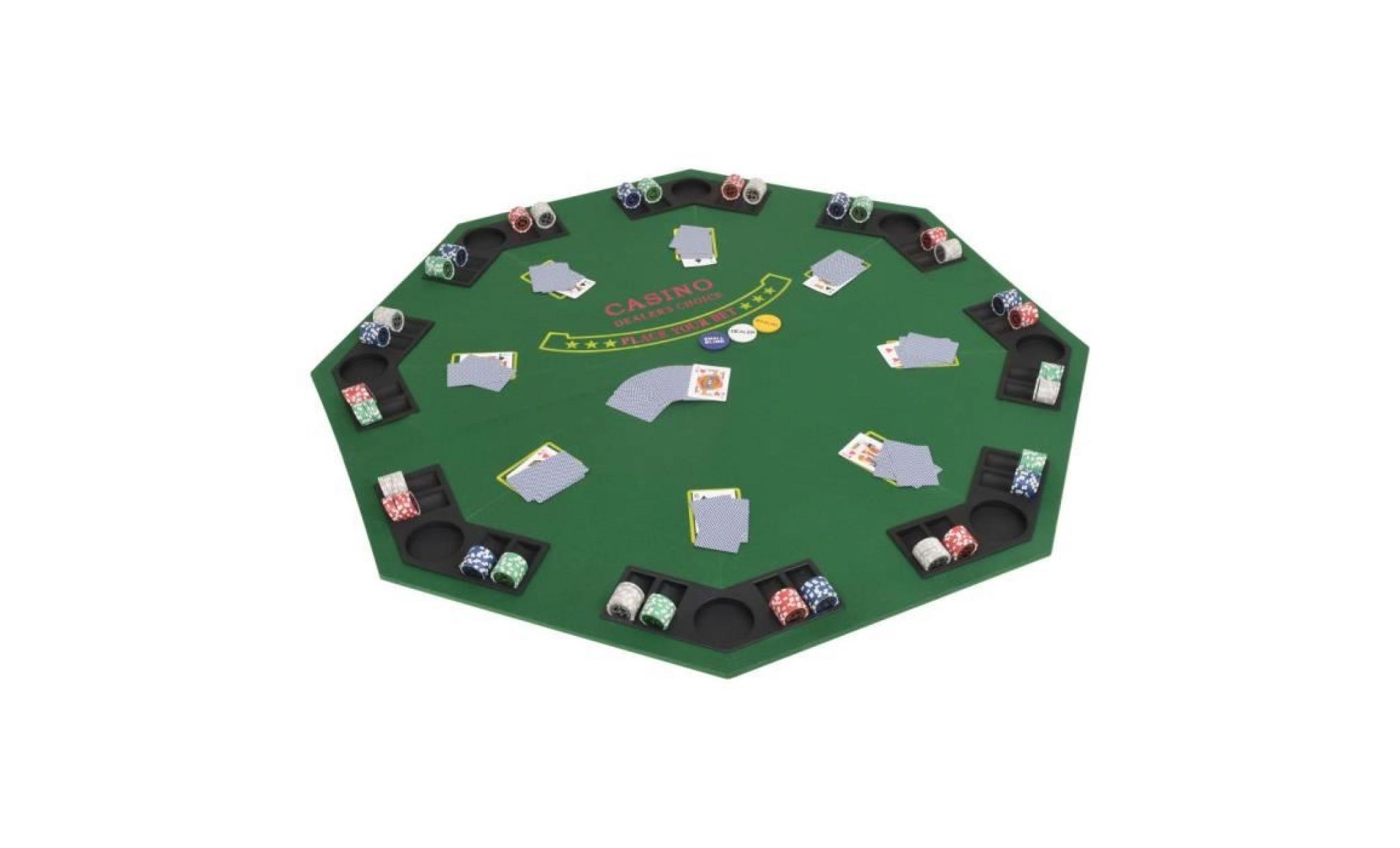 dessus de table de poker pour 8 joueurs 2 plis octogonal vert