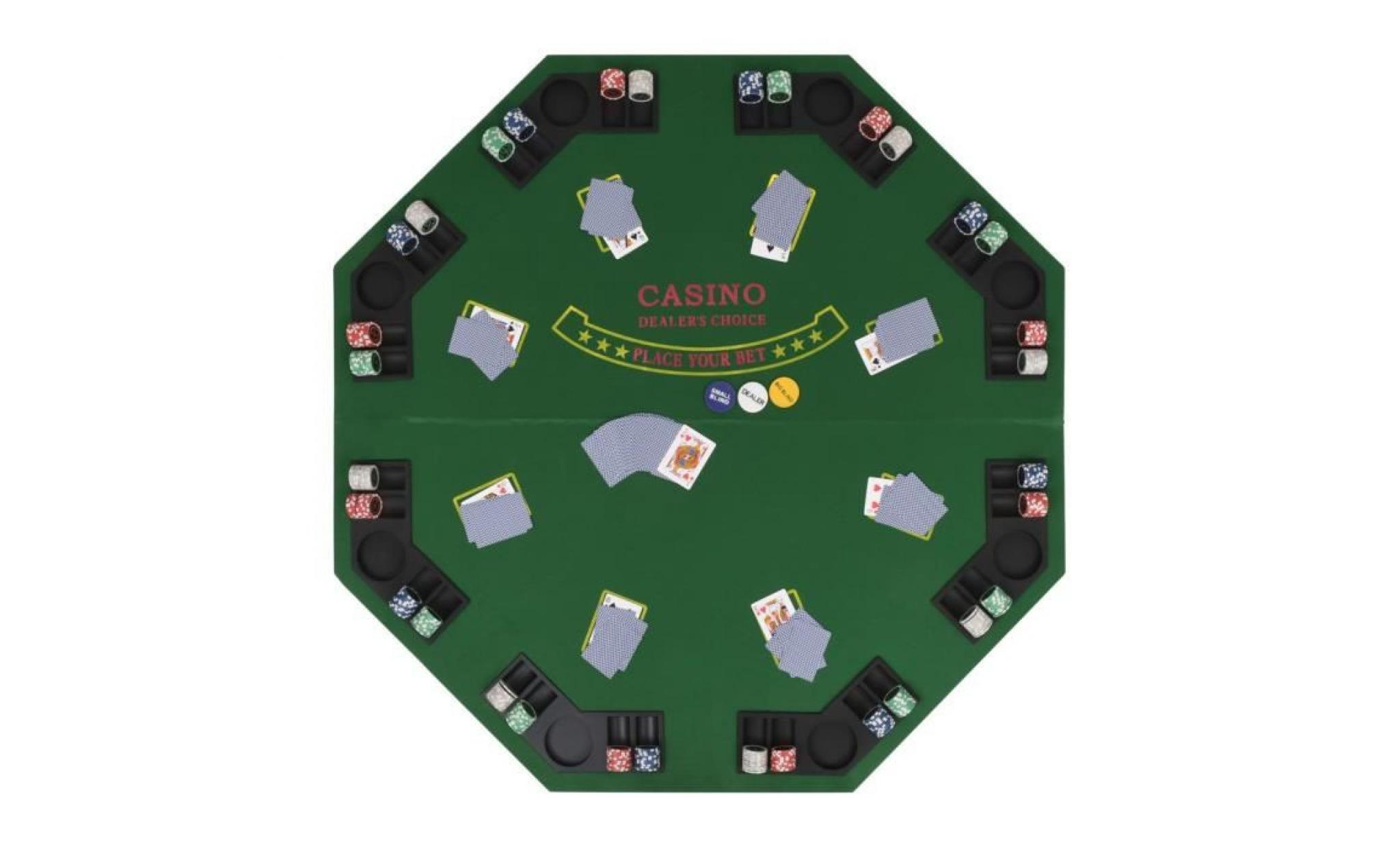 dessus de table de poker pour 8 joueurs 2 plis octogonal vert pas cher
