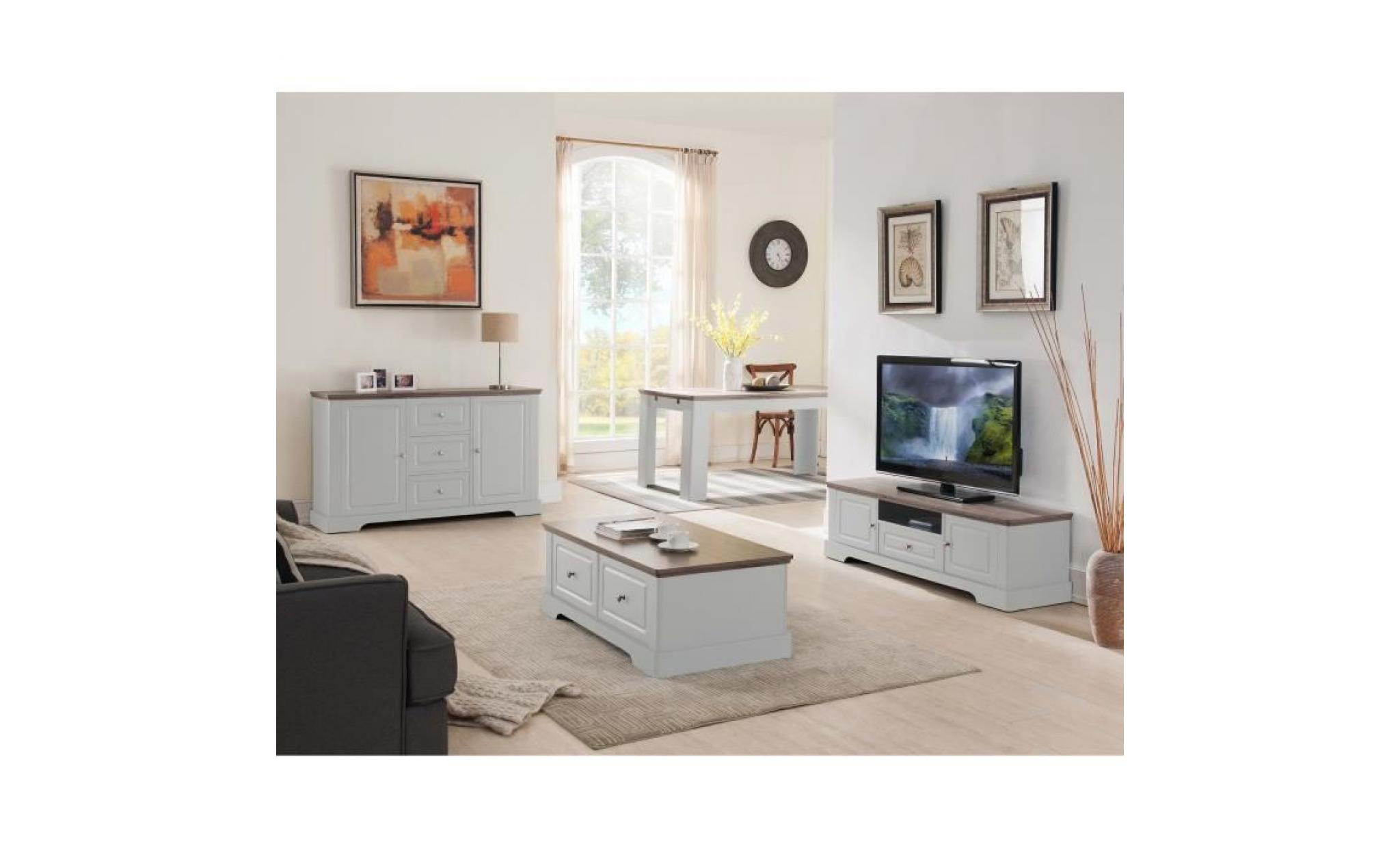 dessy meuble tv classique décor blanc mat   l 139 cm pas cher
