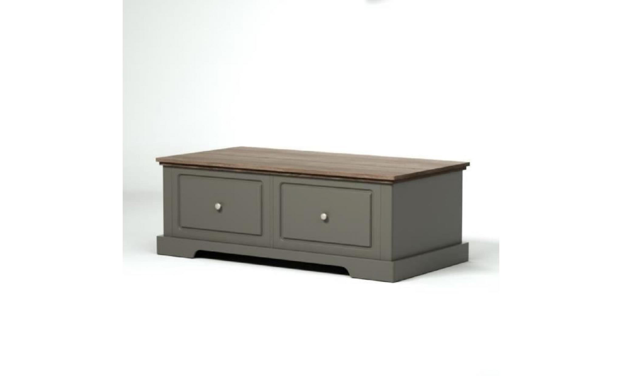 dessy table basse classique gris mat et plateau décor bois   l 115 x l 59 cm