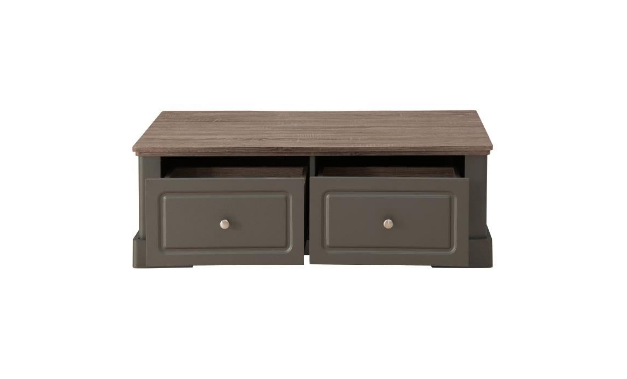 dessy table basse classique gris mat et plateau décor bois   l 115 x l 59 cm pas cher
