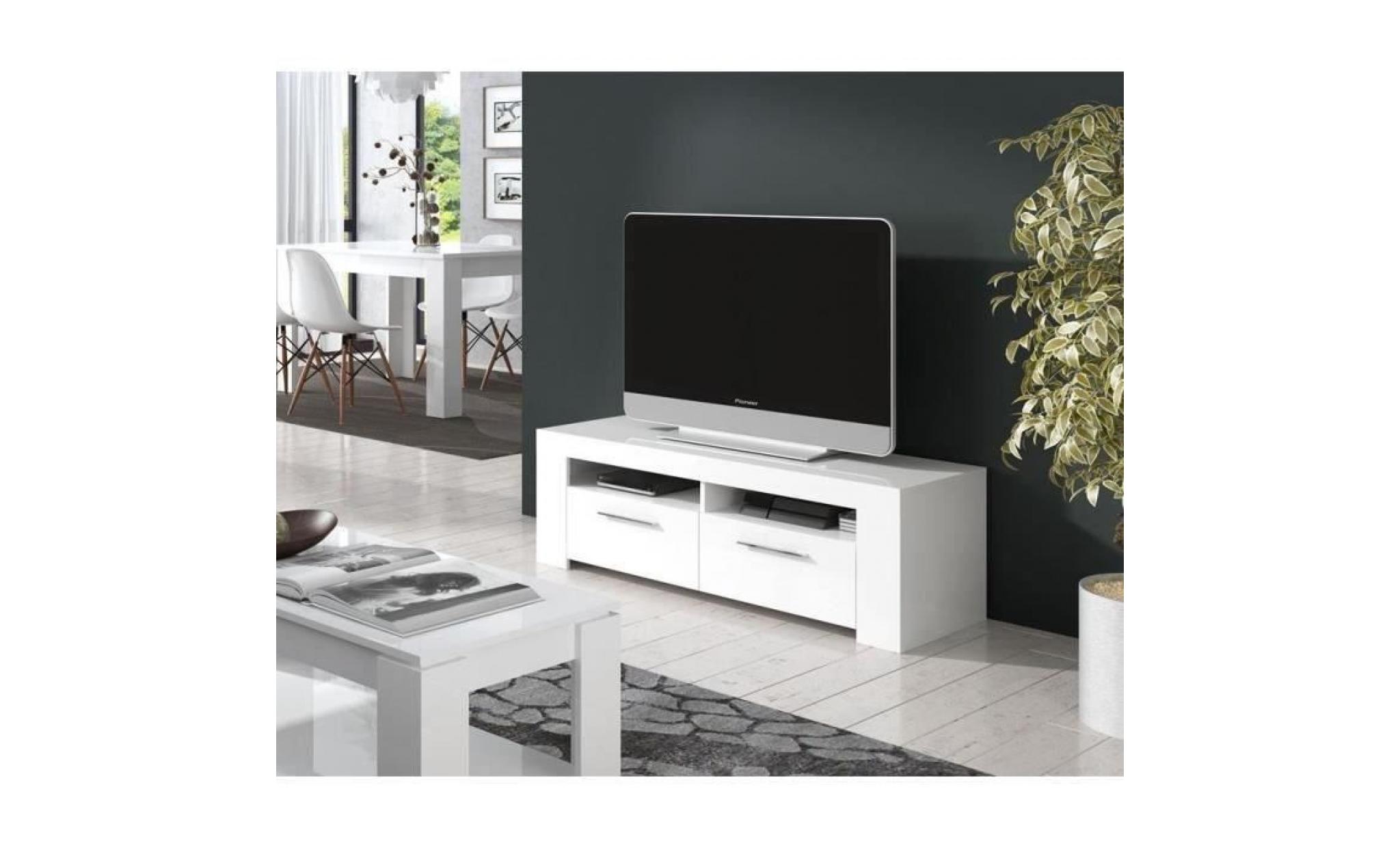 diamentino meuble tv contemporain blanc brillant   l 120 cm