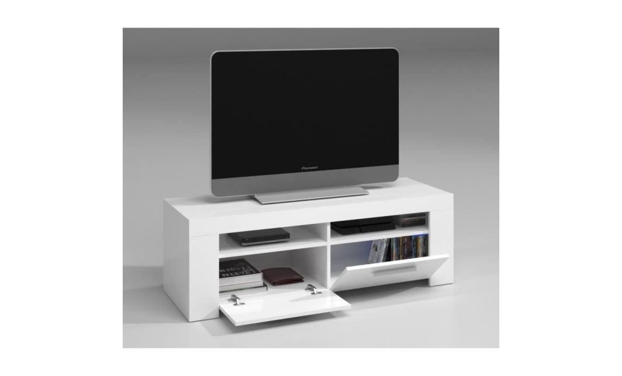 diamentino meuble tv contemporain blanc brillant   l 120 cm pas cher