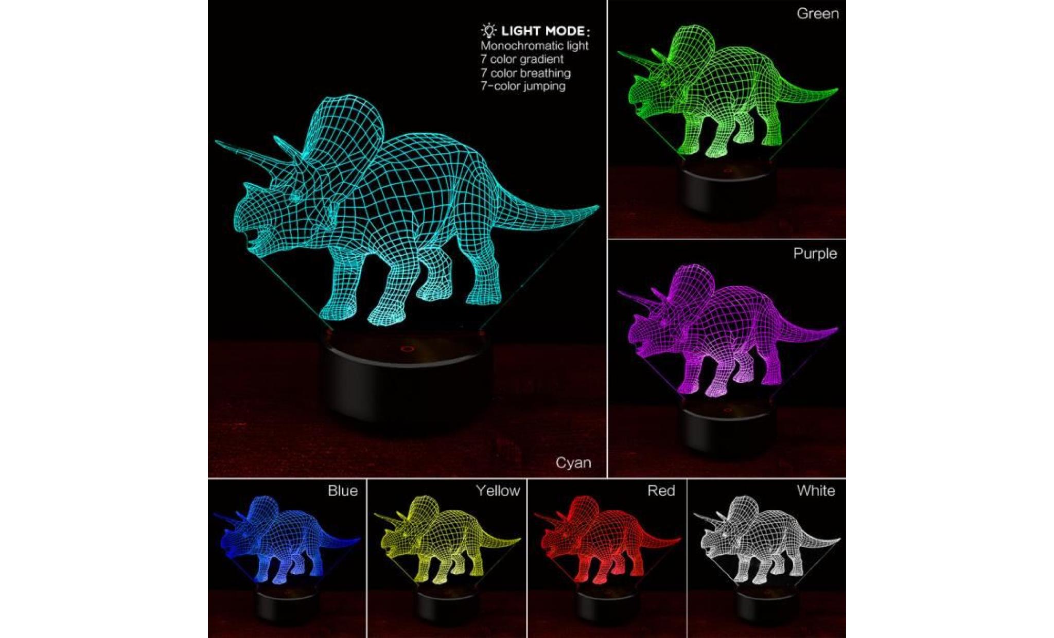 dinosaures 3d night light table de chevet lampe 7 couleurs 3d lumières illusion optique 2608