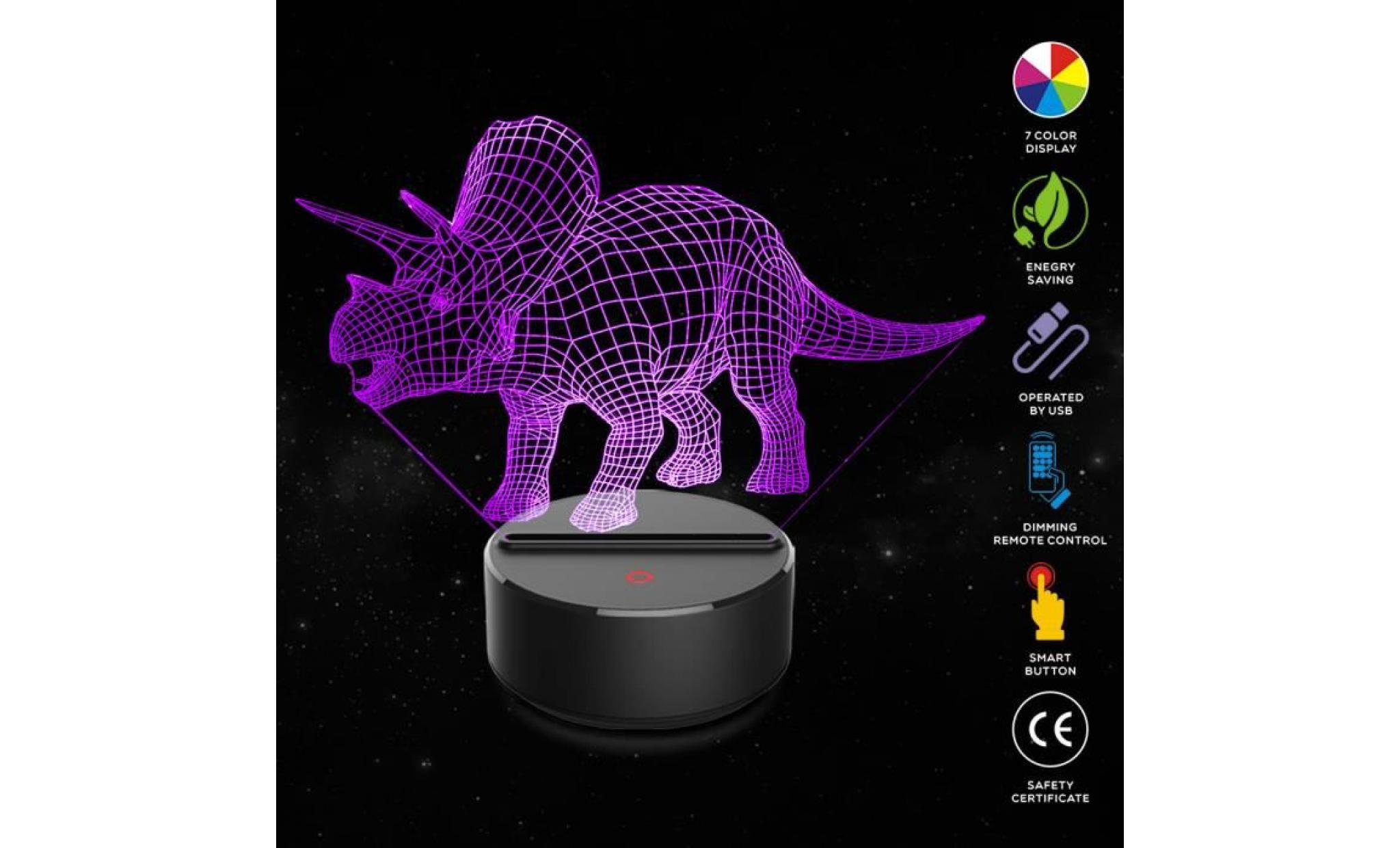 dinosaures 3d night light table de chevet lampe 7 couleurs 3d lumières illusion optique 2608 pas cher