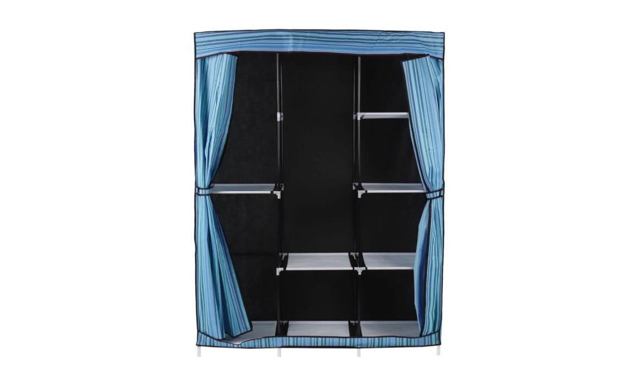 armoire de chambre penderie avec tige   8 compartements de rangement vêtements   bleu pas cher