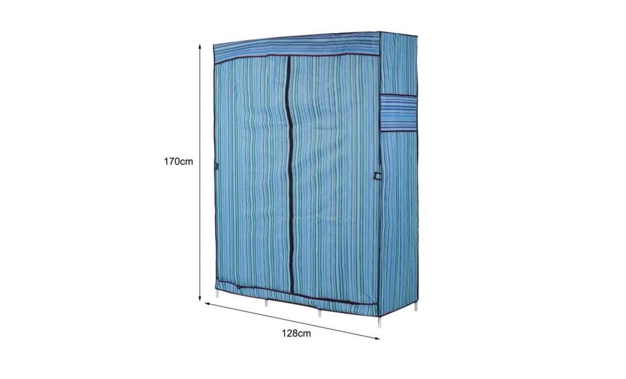armoire de chambre penderie avec tige   8 compartements de rangement vêtements   bleu pas cher