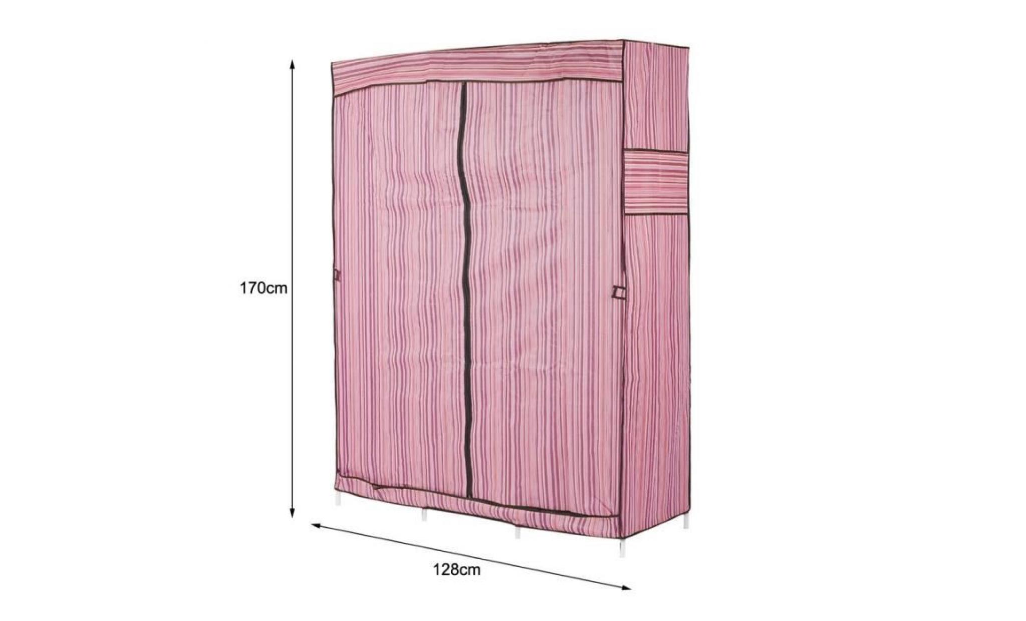 armoire de chambre penderie avec tige   8 compartements de rangement vêtements   rose pas cher