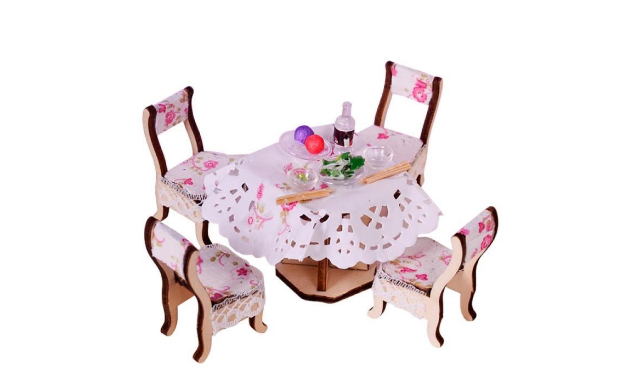 doll house 5 pcs accessoire maison poupee table à manger et 4 chaise