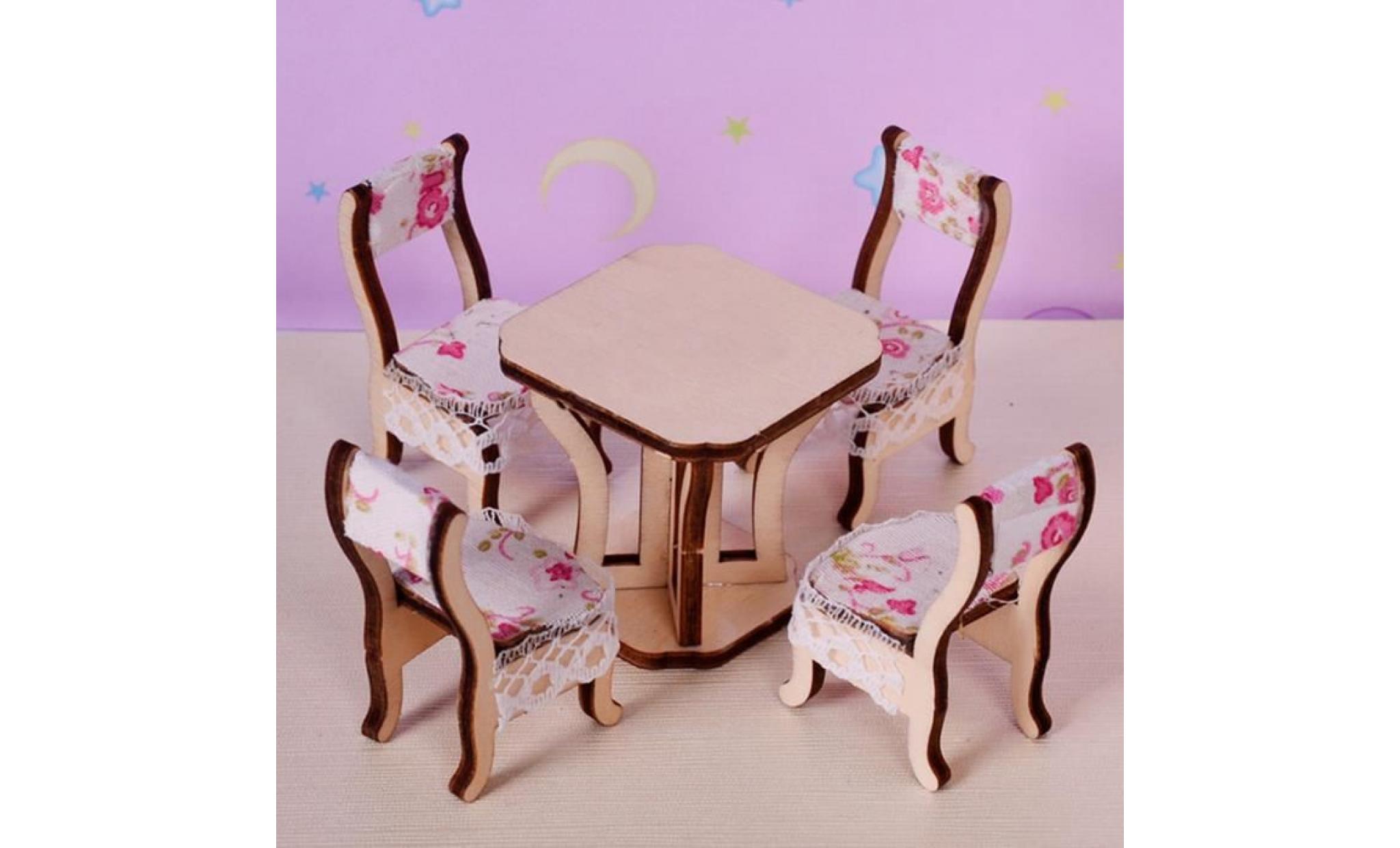 doll house 5 pcs accessoire maison poupee table à manger et 4 chaise pas cher