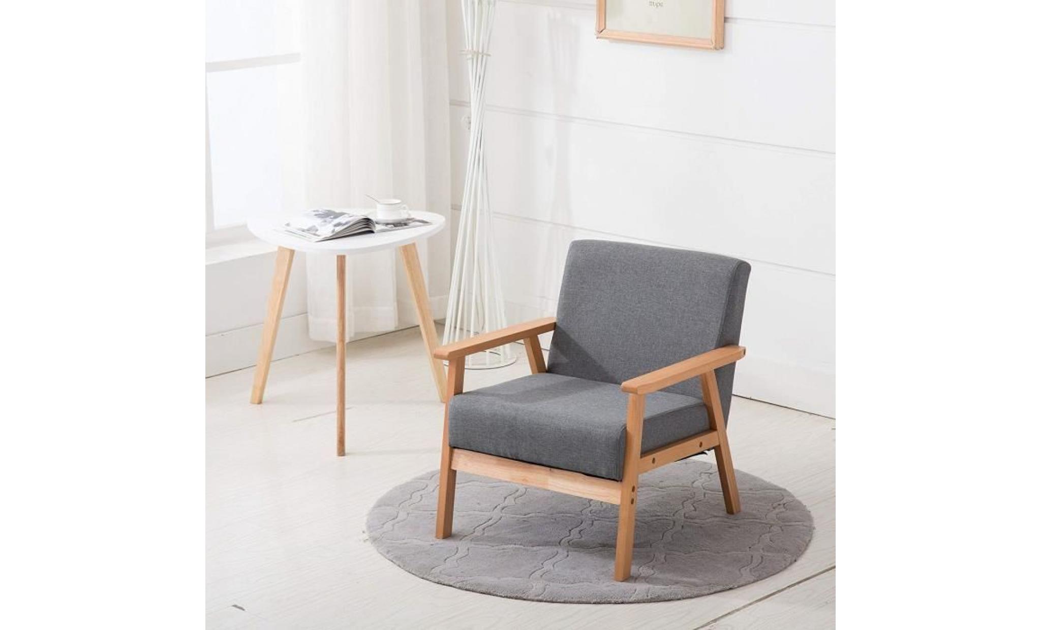 dora canapé unique fauteuil salle à manger chaise rétro bois et tissu clair    gris
