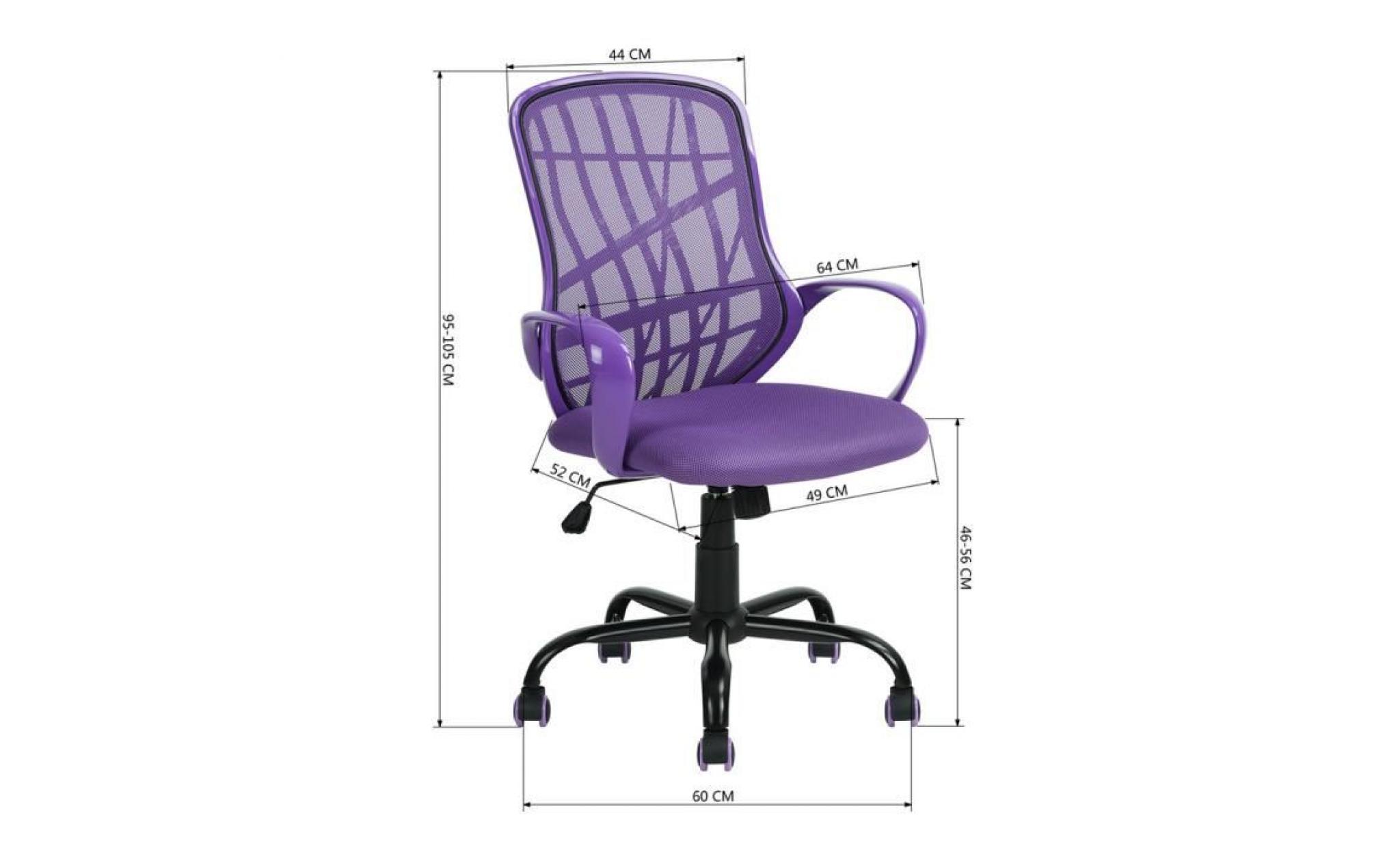 dora chaise de bureau violet réglable roulettes maille métal pas cher