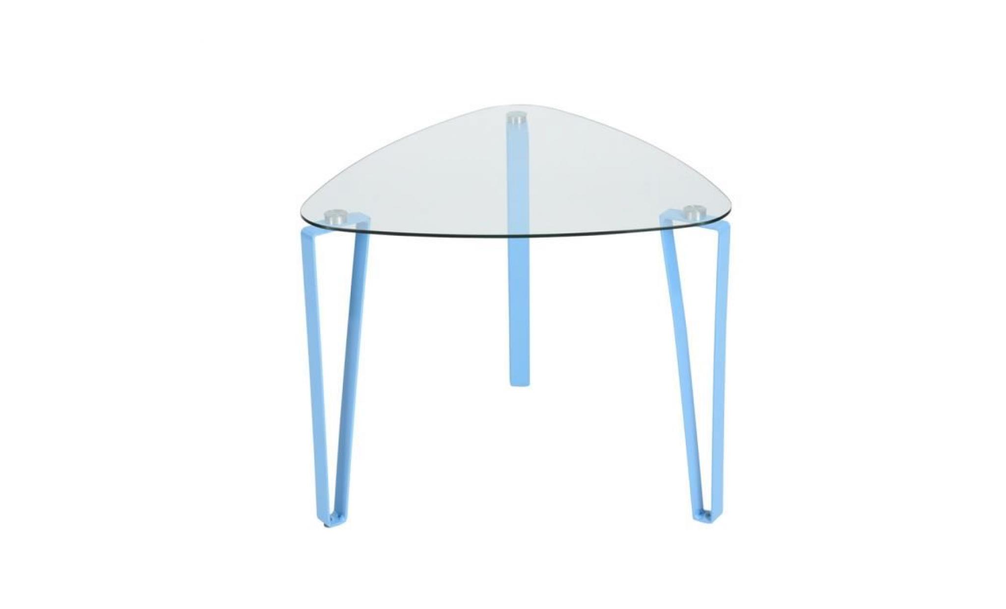 dora table basse d'appoint bout canapé 56x56x45cm triangle verre pied métal vert pas cher