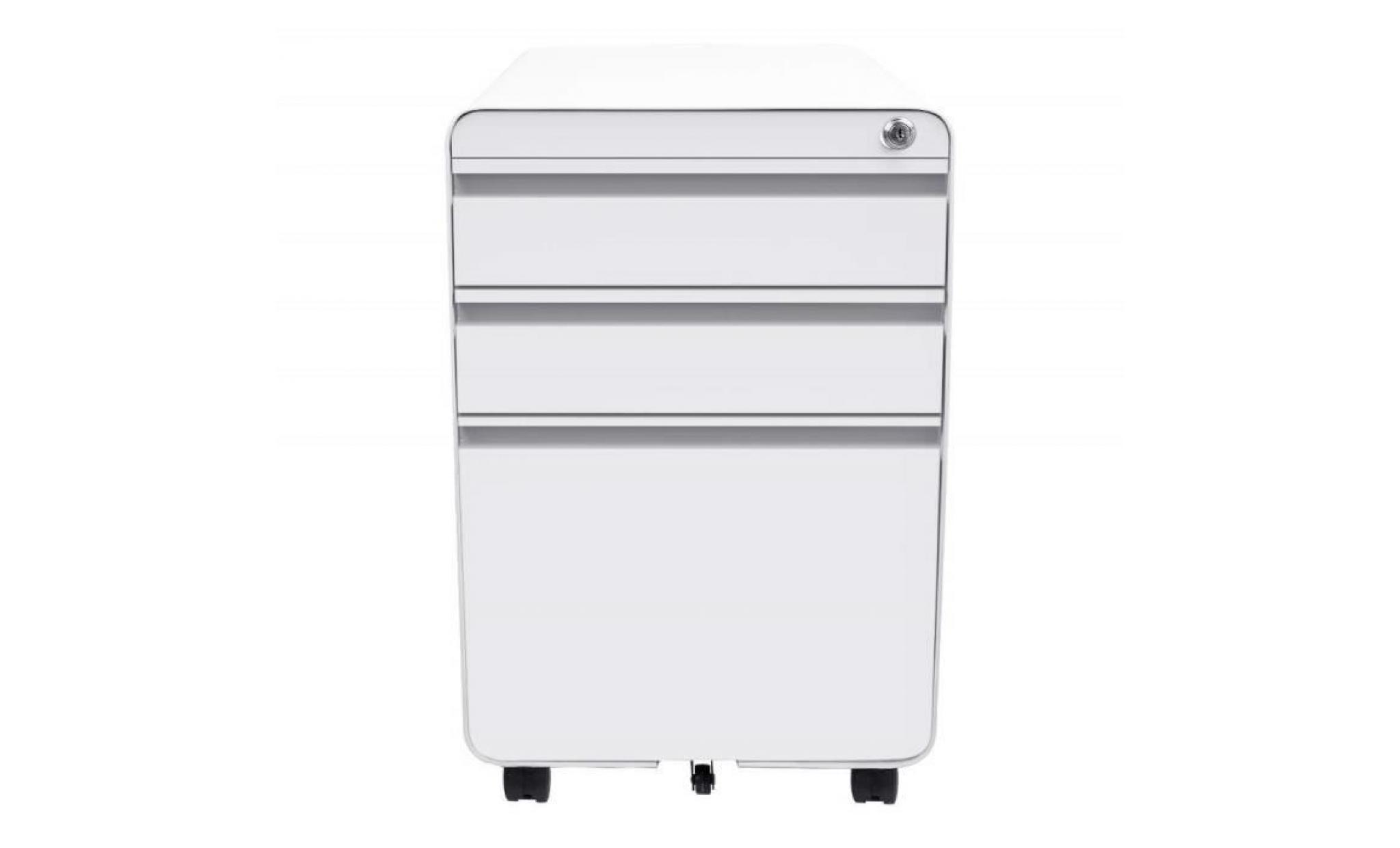 dripex caisson de bureau à roulette blanc 3 tiroirs,caisson de rangement meuble, armoire de bureau verrouillable classeur, en métal