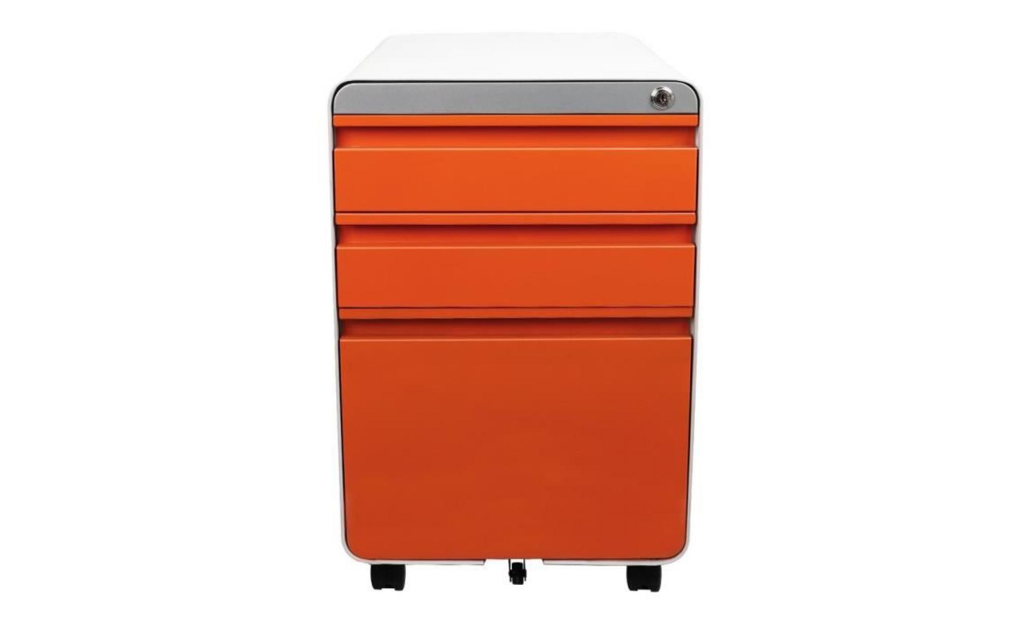 dripex caisson de bureau à roulette orange 3 tiroirs,caisson de rangement meuble, armoire de bureau verrouillable classeur, en pas cher