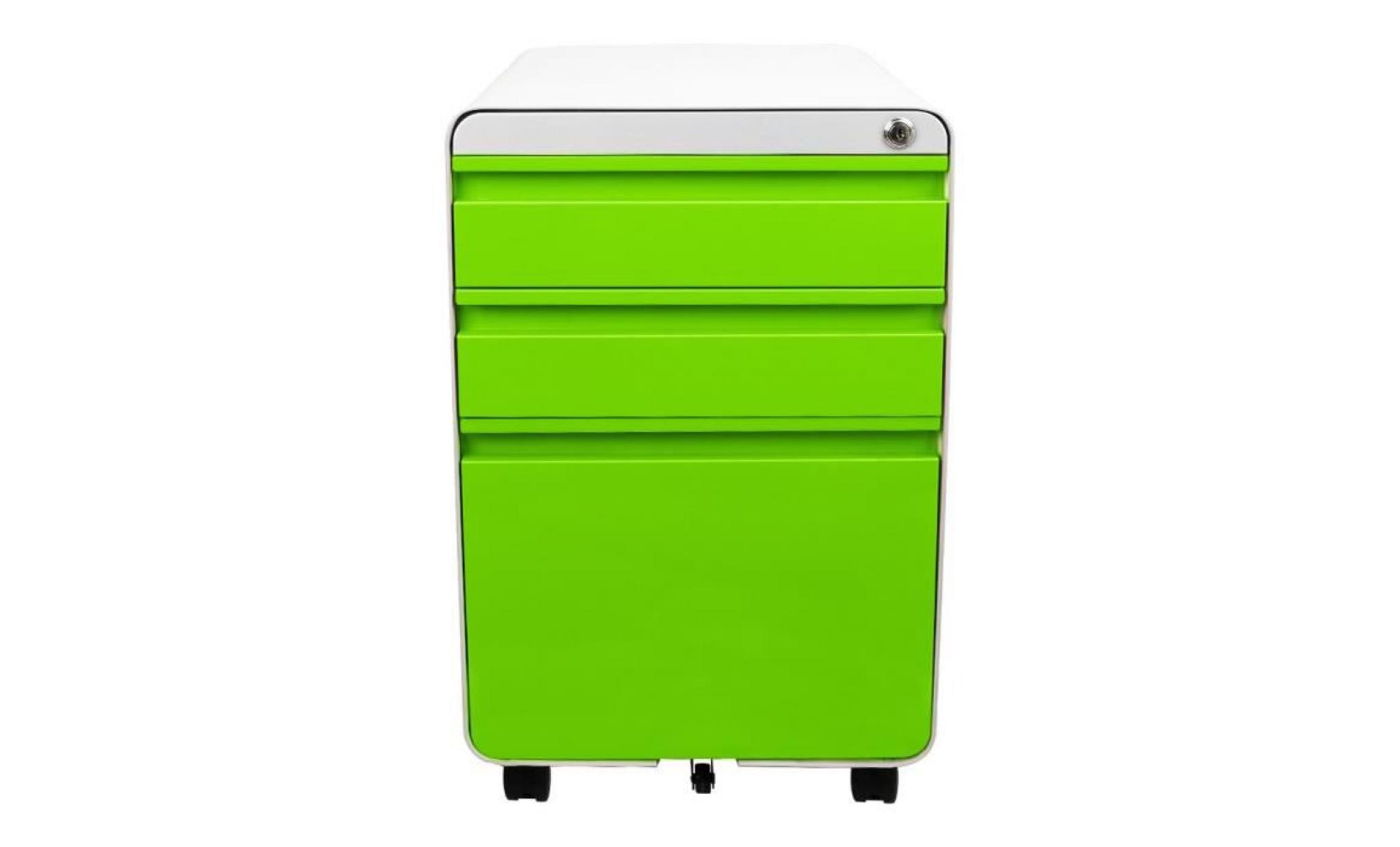 dripex caisson de bureau à roulette vert 3 tiroirs,caisson de rangement meuble, armoire de bureau verrouillable classeur, en métal pas cher