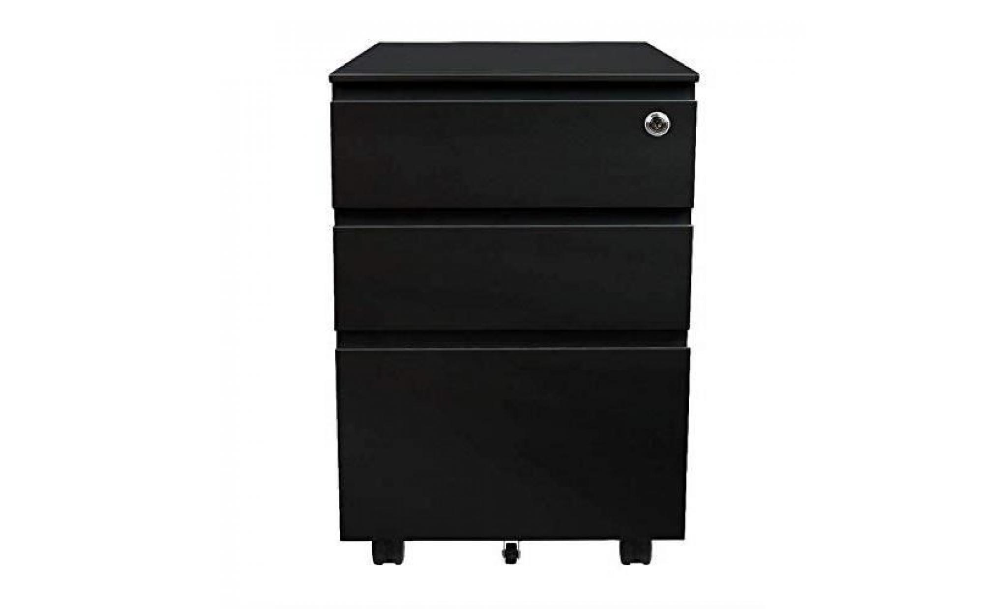 dripex caisson de bureau  noir à roulette 3 tiroirs rangement meuble armoire en métal classeur en métal pas cher