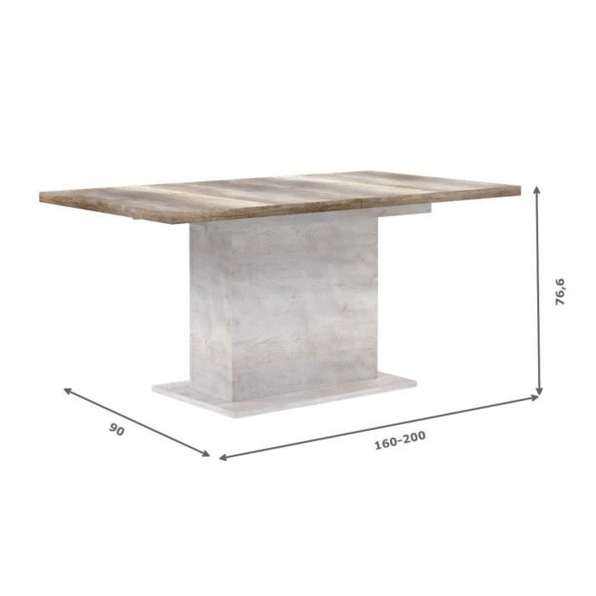 DURO Table extensible 160-200x77cm décor pin blanc et marron pas cher