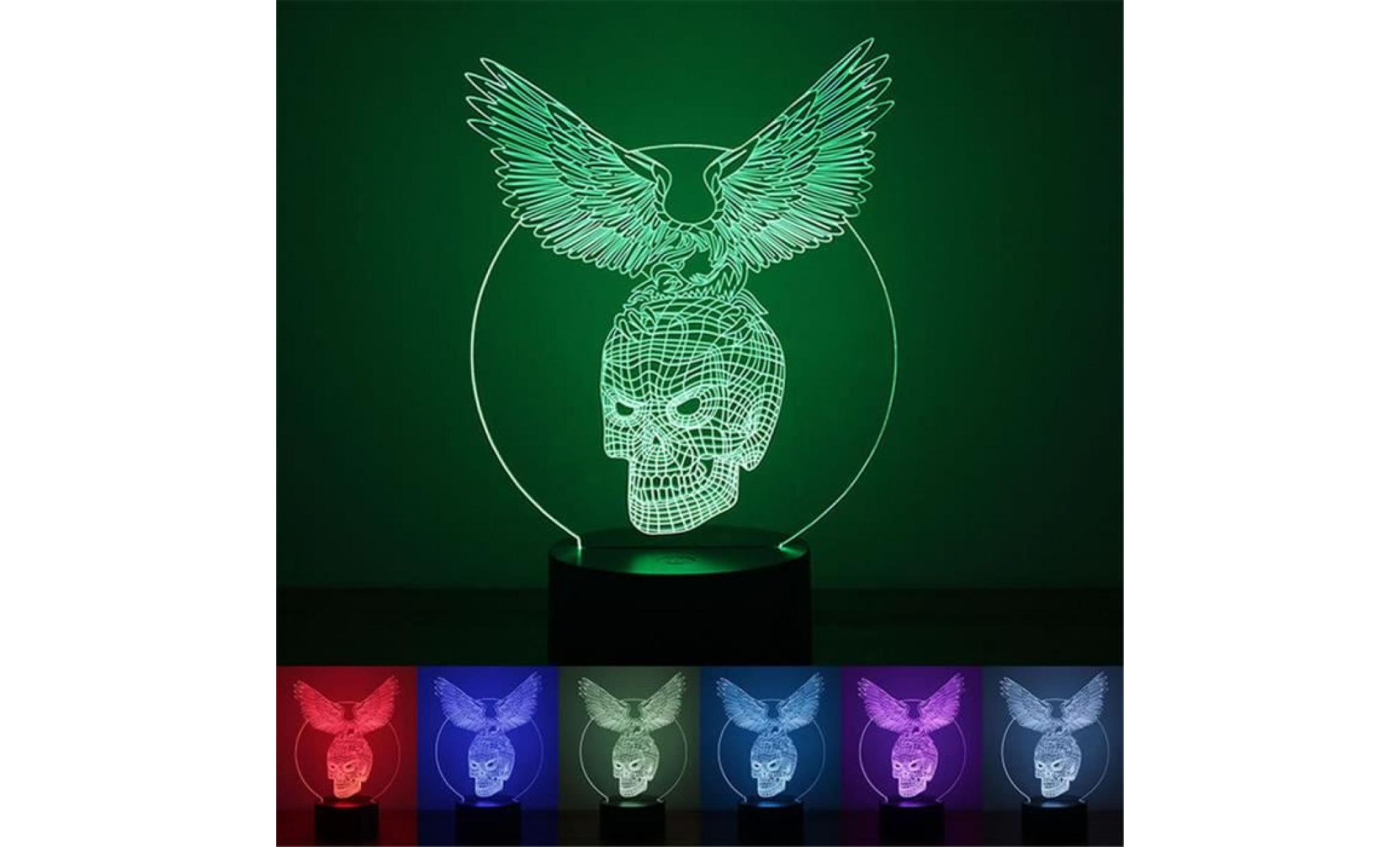 eagle skull 3d led night light lampes illusion optique 3d 7 couleurs pour la maison li331