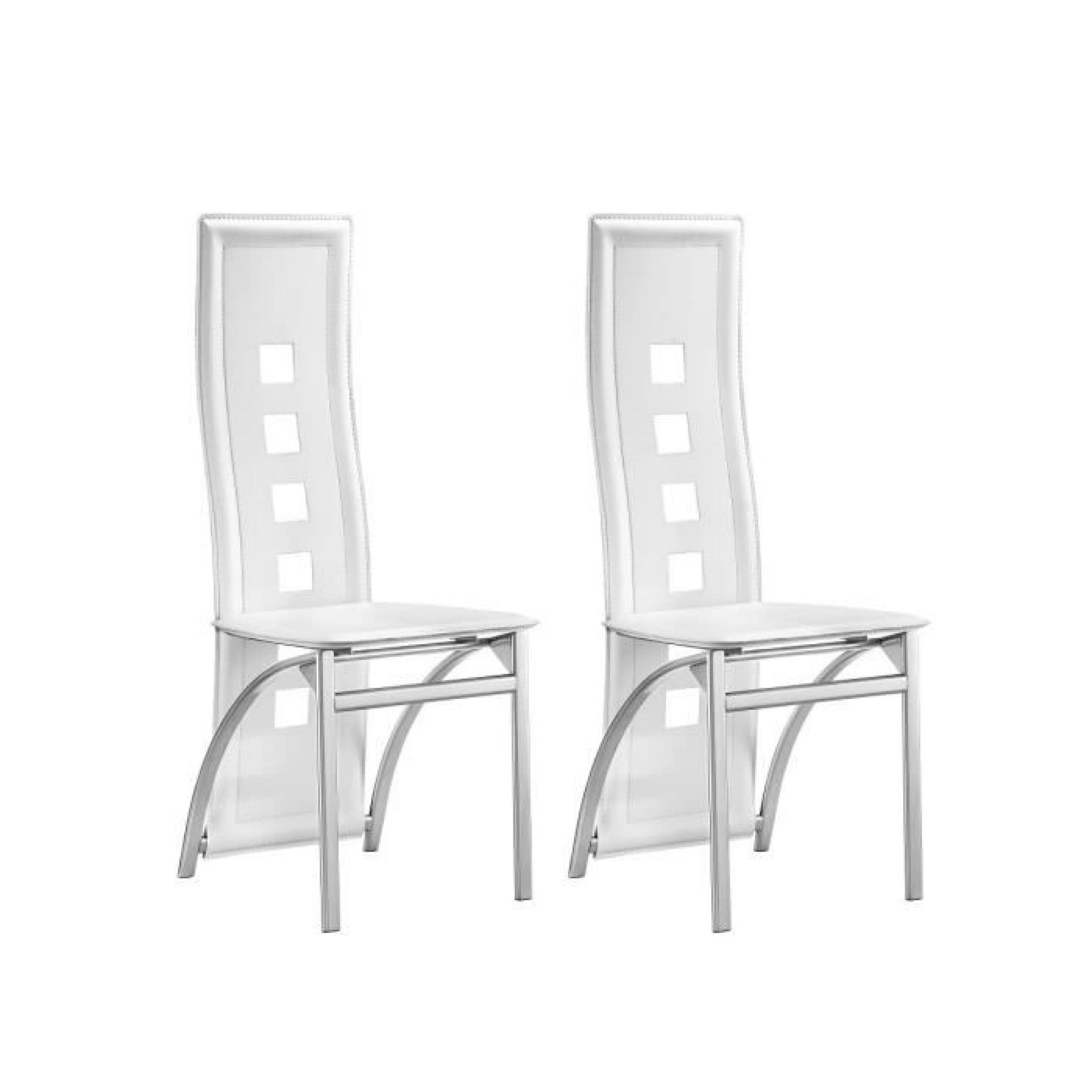 EIFFEL lot de 2 chaises de salle à manger blanches  simili et aluminium - Design