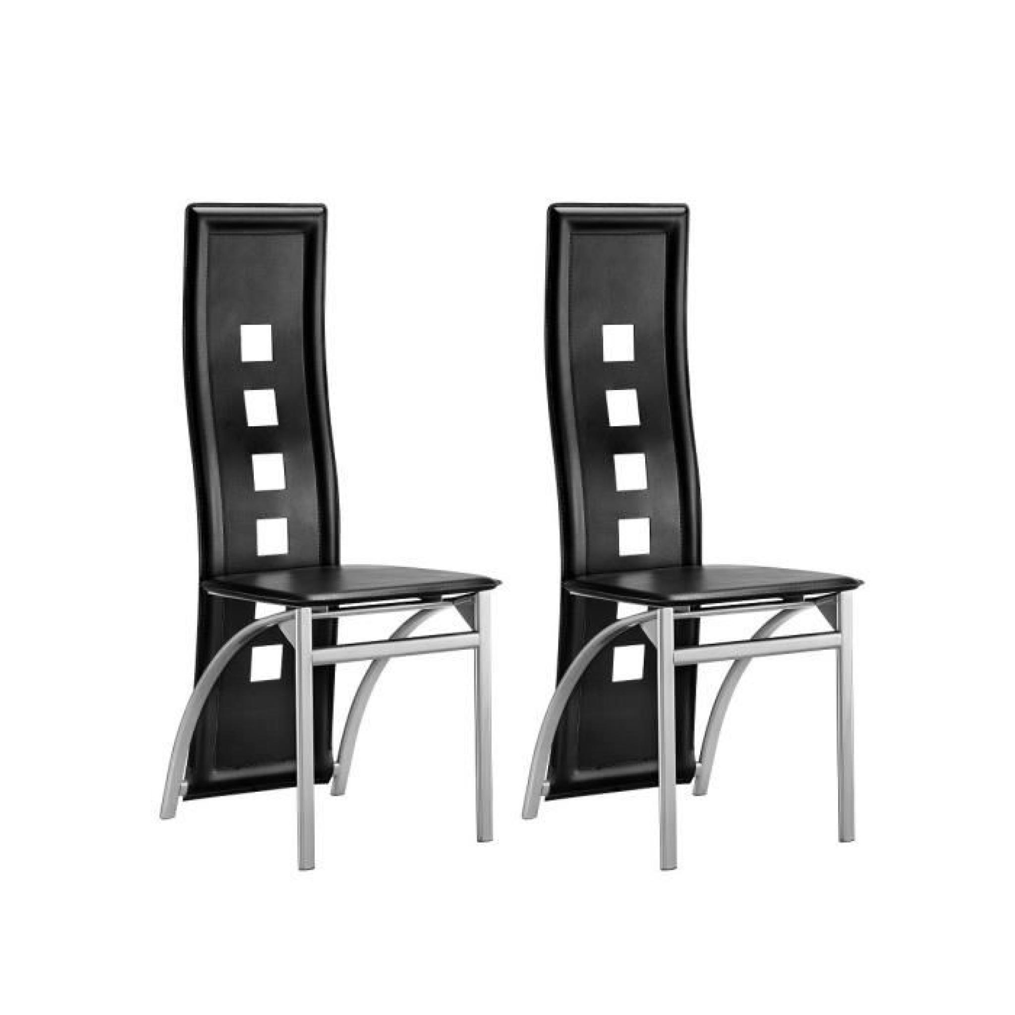 EIFFEL lot de 2 chaises de salle à manger noires  simili et aluminium - Design