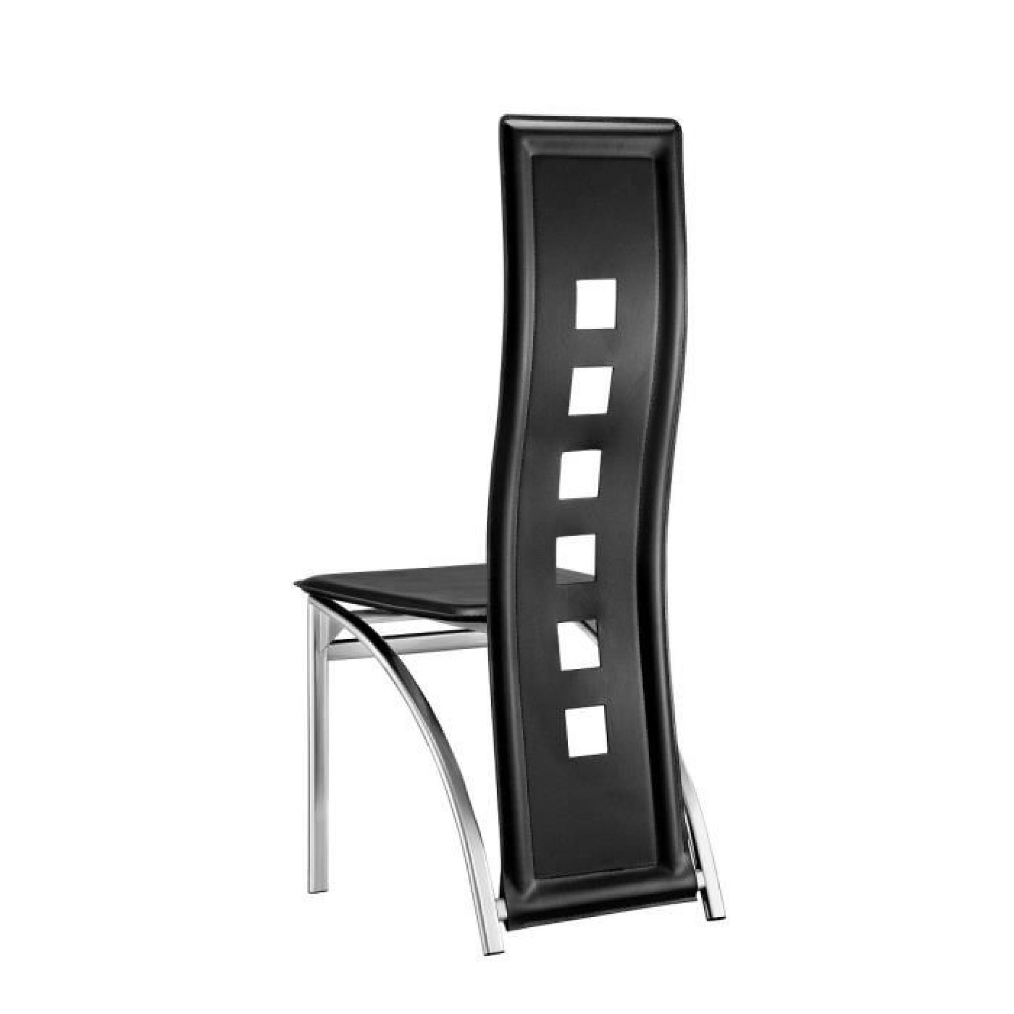 EIFFEL lot de 2 chaises de salle à manger noires  simili et aluminium - Design pas cher