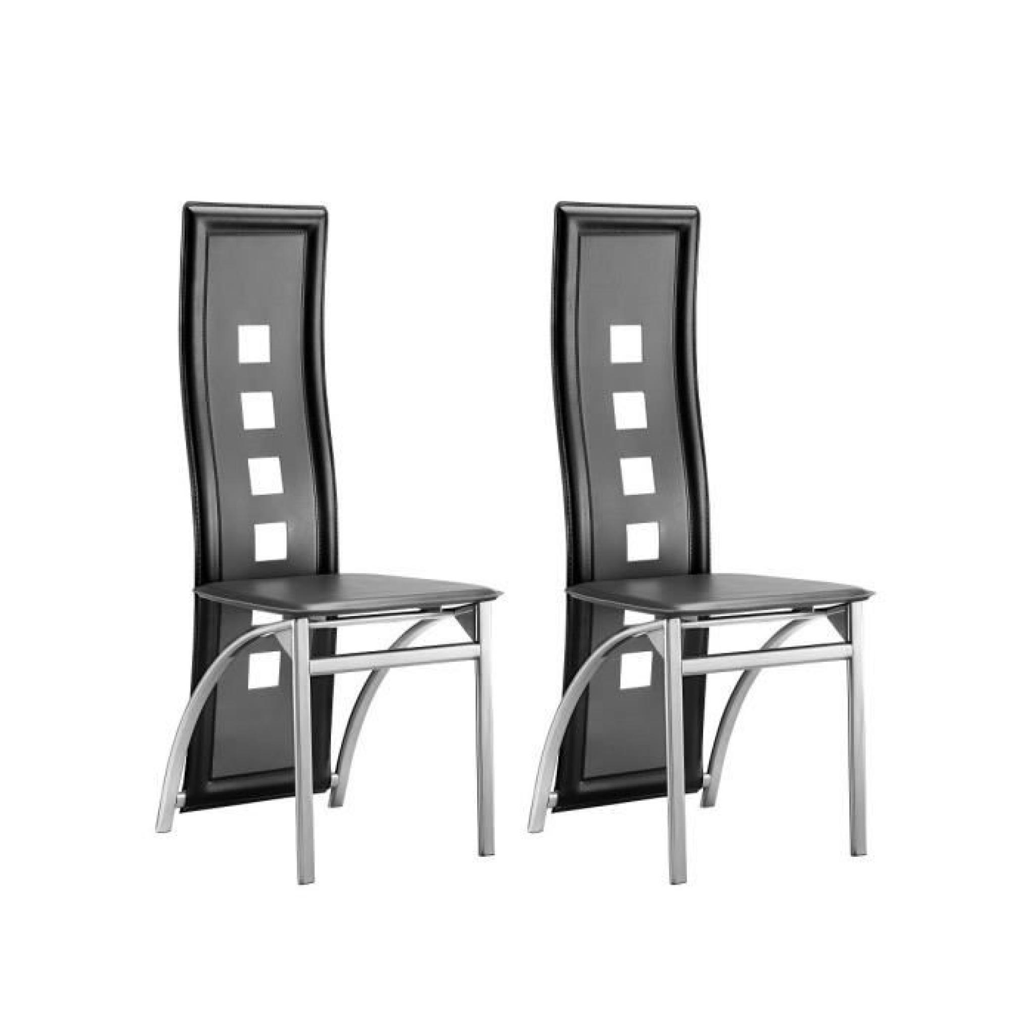 EIFFEL lot de 2 chaises de salle à manger noires et blanches simili et aluminium - Design