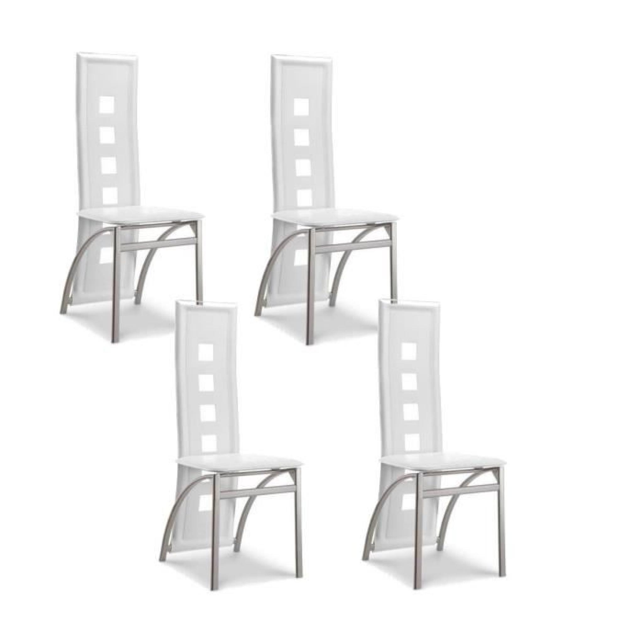 EIFFEL lot de 4 chaises de salle à manger blanches et grise simili et aluminium - Design