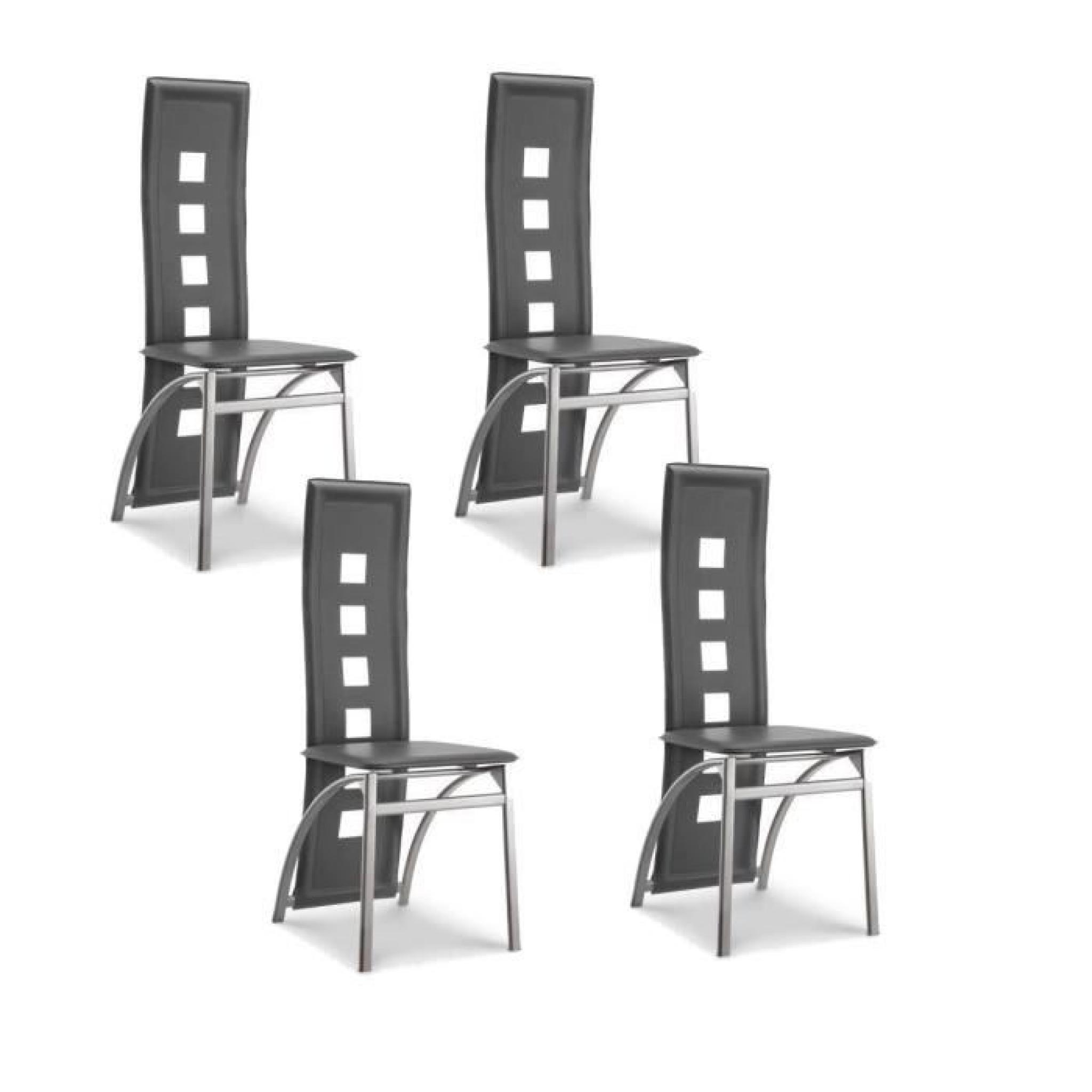 EIFFEL lot de 4 chaises de salle à manger grises  simili et aluminium - Design