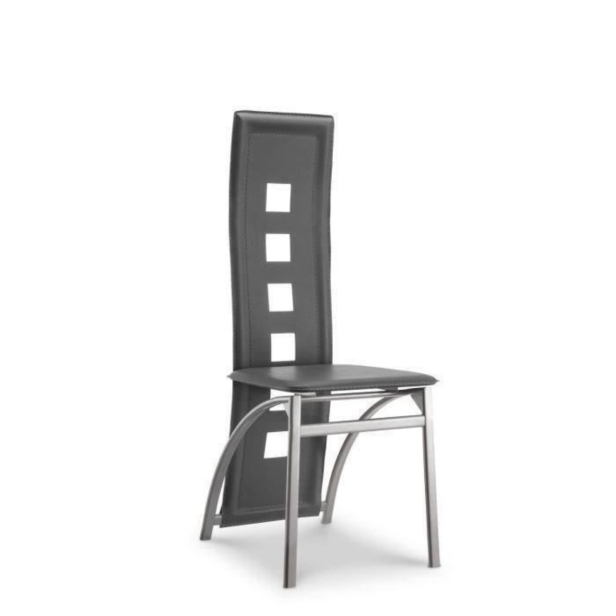 EIFFEL lot de 4 chaises de salle à manger grises  simili et aluminium - Design pas cher