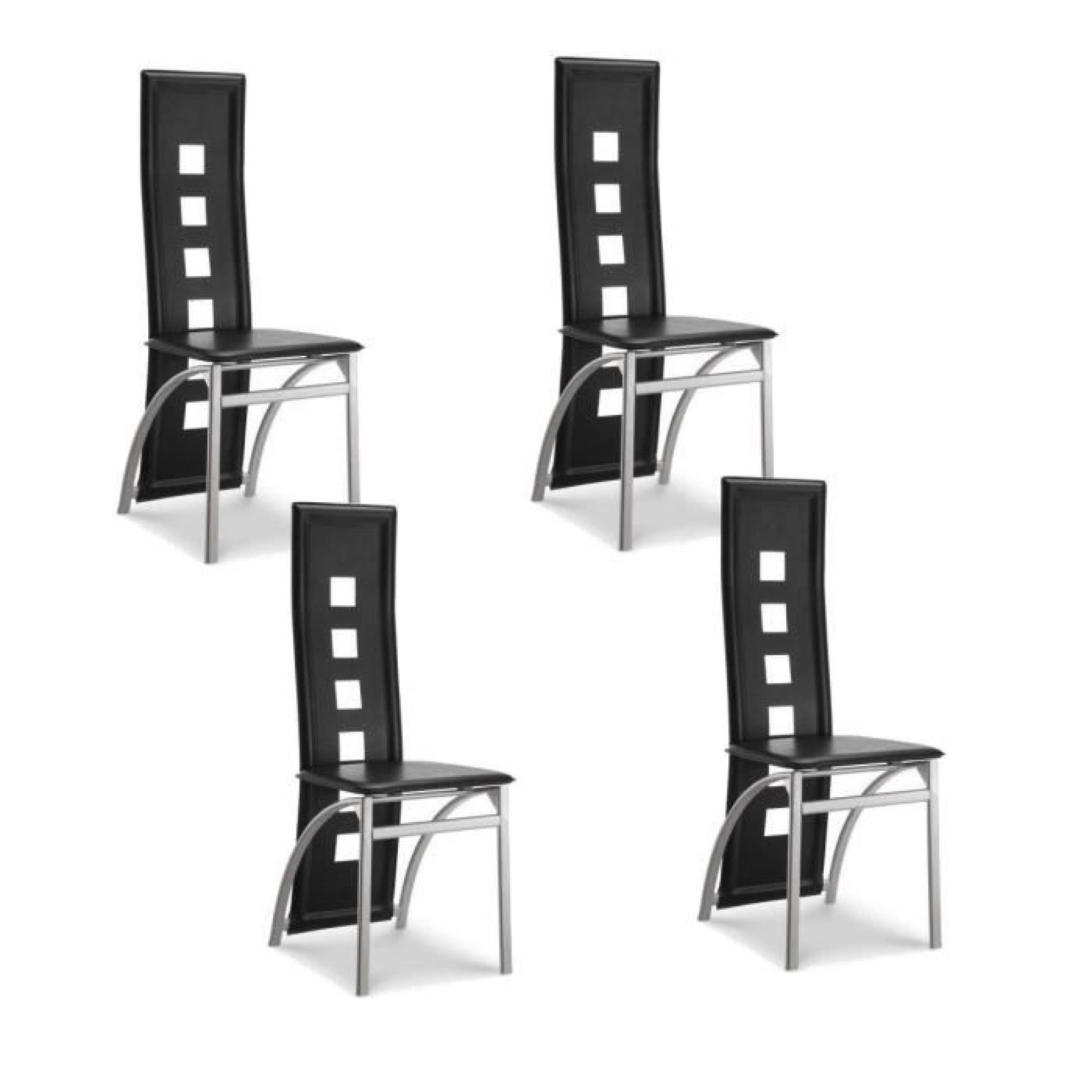 EIFFEL lot de 4 chaises de salle à manger noires  simili et aluminium - Design