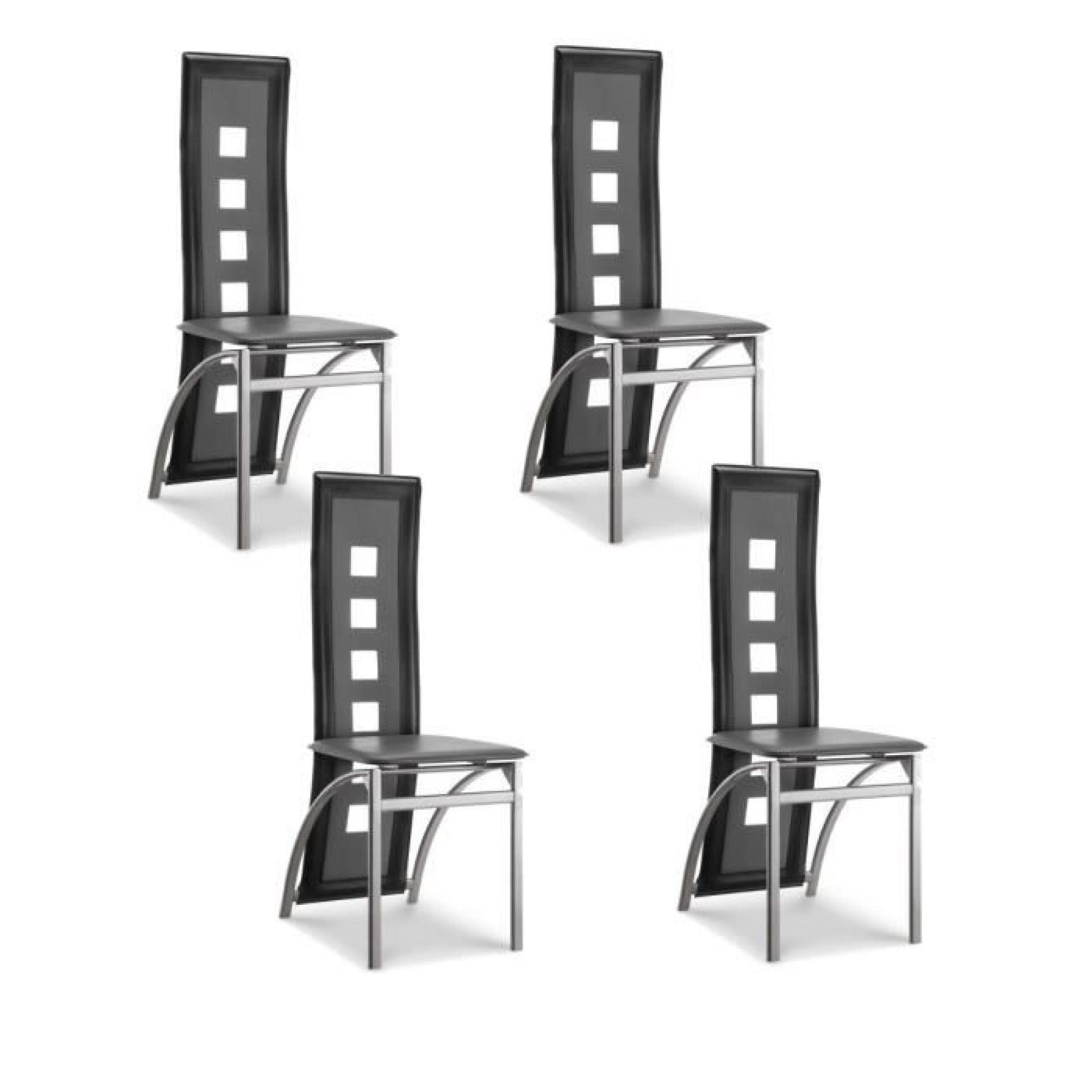 EIFFEL lot de 4 chaises de salle à manger noires et blanches  simili et aluminium - Design