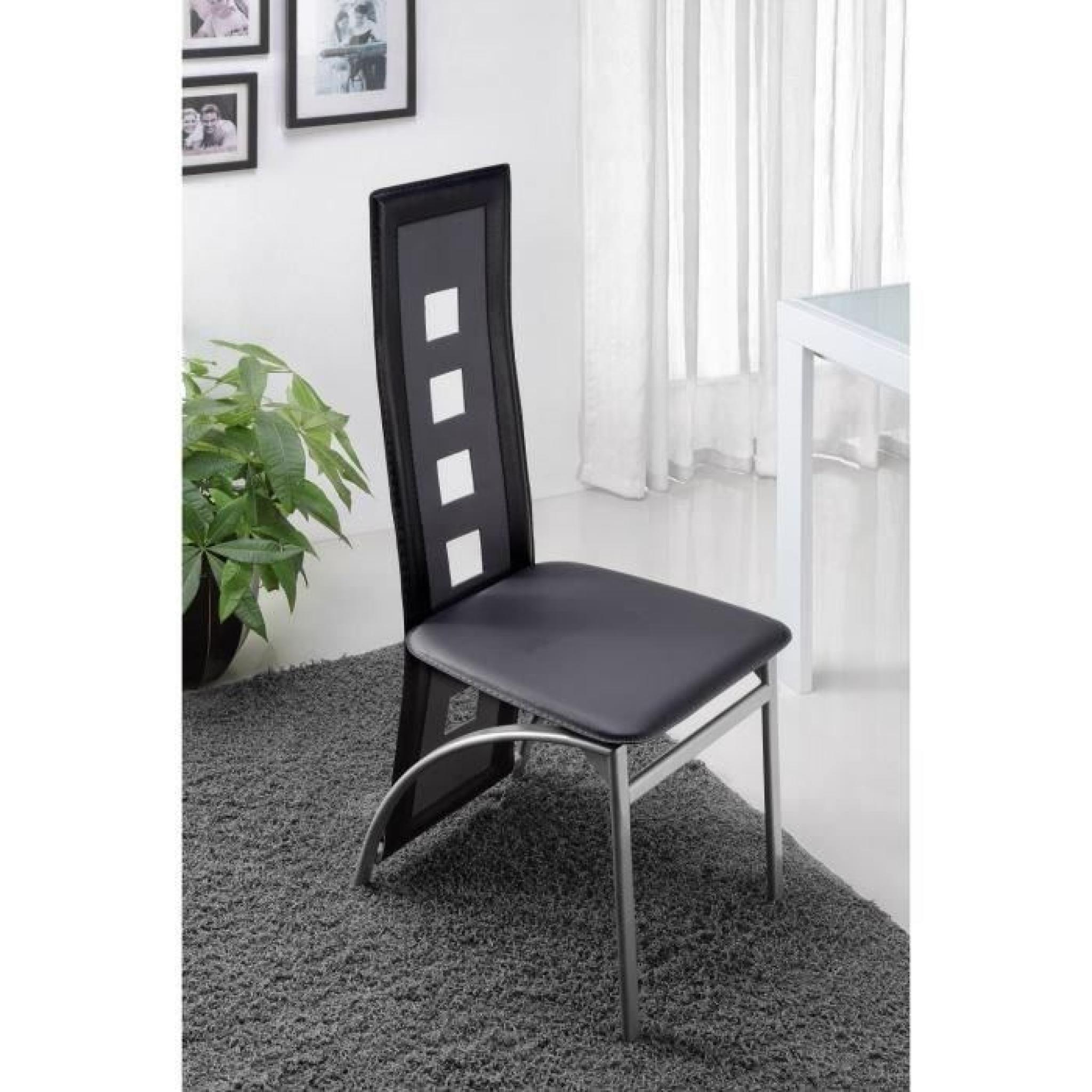 EIFFEL lot de 4 chaises de salle à manger noires et blanches  simili et aluminium - Design pas cher
