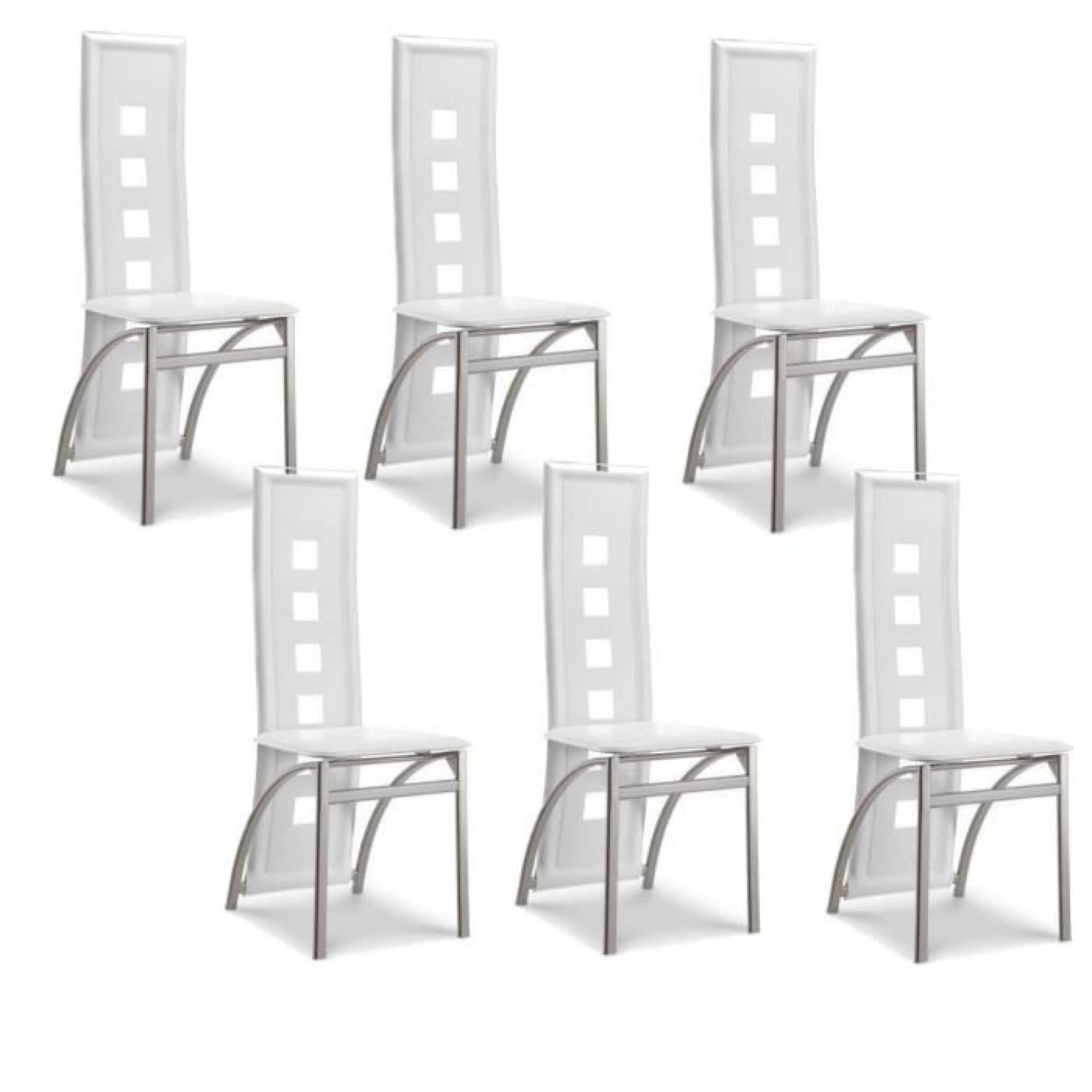 EIFFEL lot de 6 chaises de salle à manger blanches et grises simili et aluminium - Design