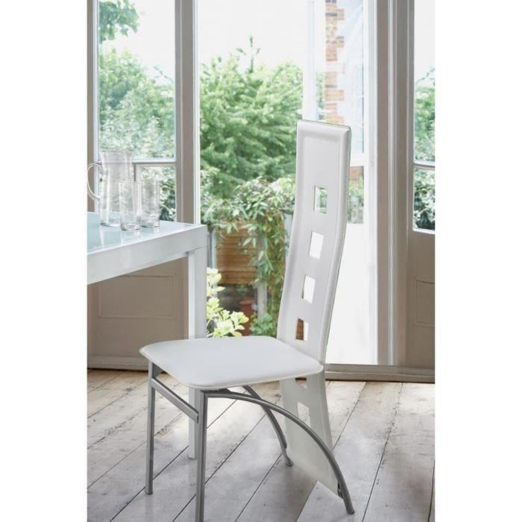 EIFFEL lot de 6 chaises de salle à manger blanches et grises simili et aluminium - Design pas cher