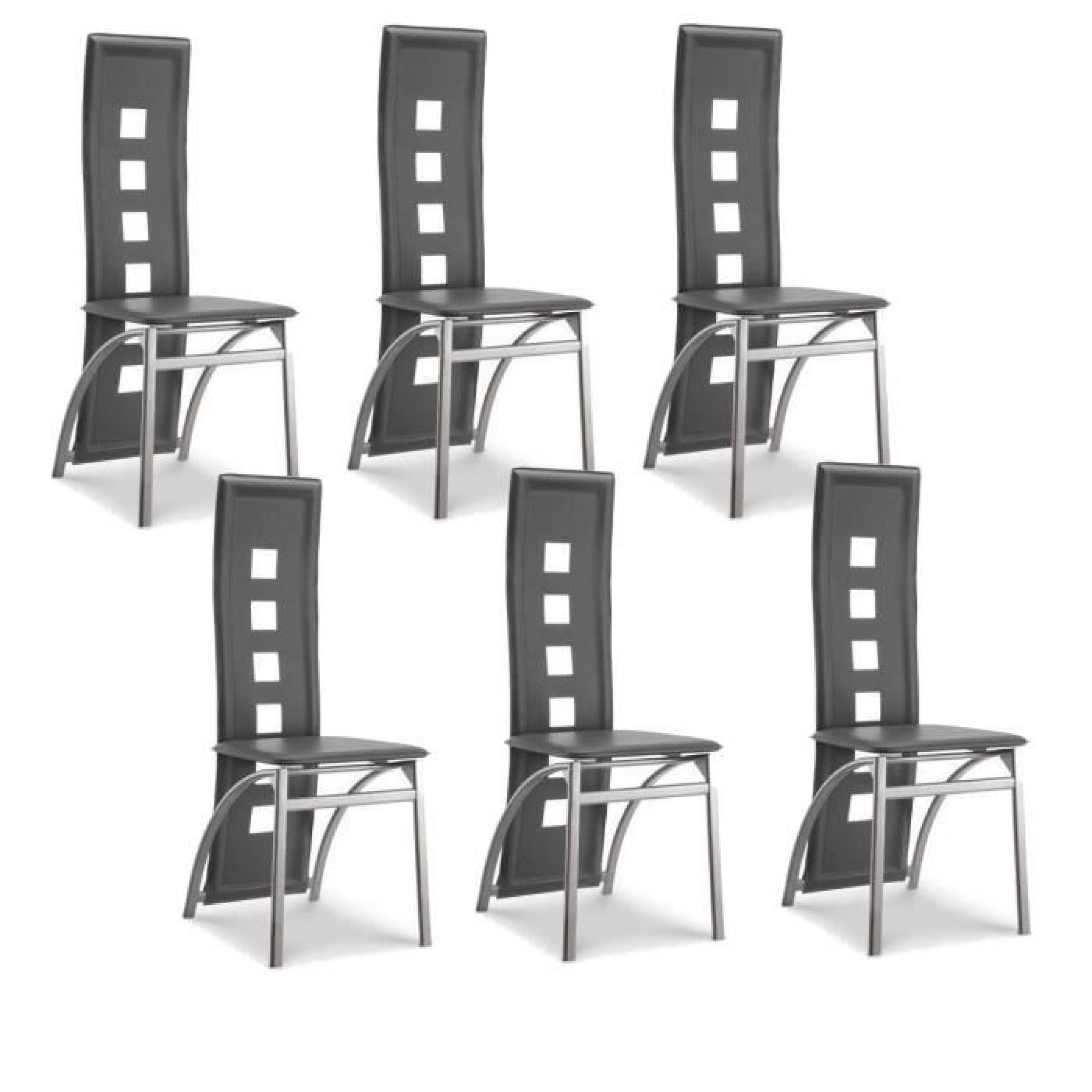 EIFFEL lot de 6 chaises de salle à manger grises  simili et aluminium - Design