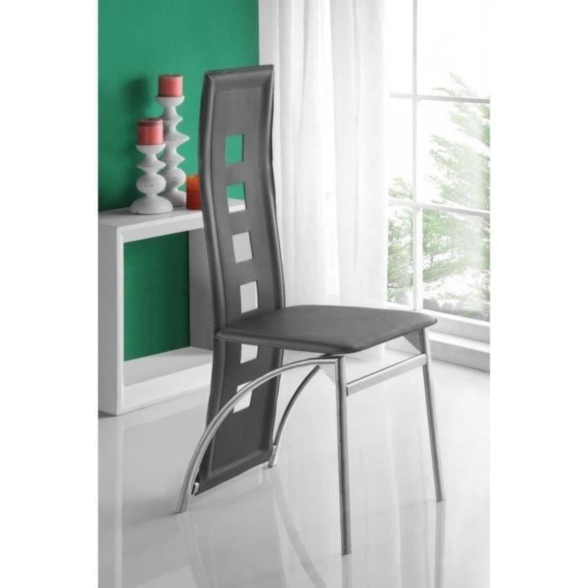 EIFFEL lot de 6 chaises de salle à manger grises  simili et aluminium - Design pas cher