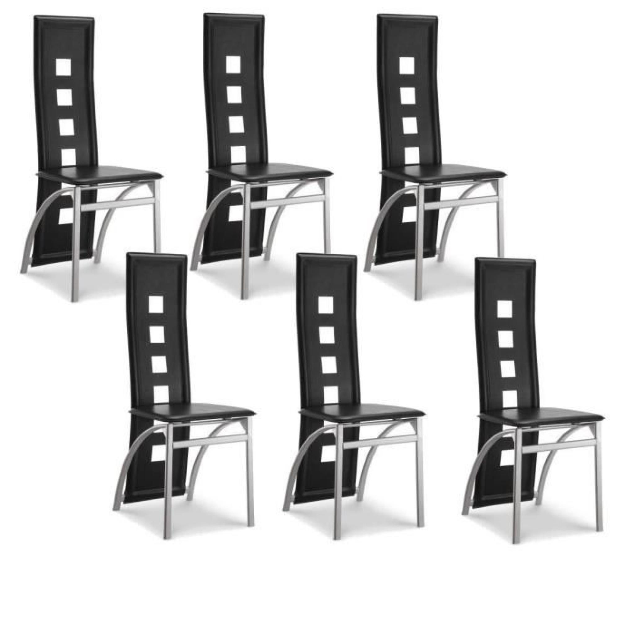 EIFFEL lot de 6 chaises de salle à manger noires  simili et aluminium - Design