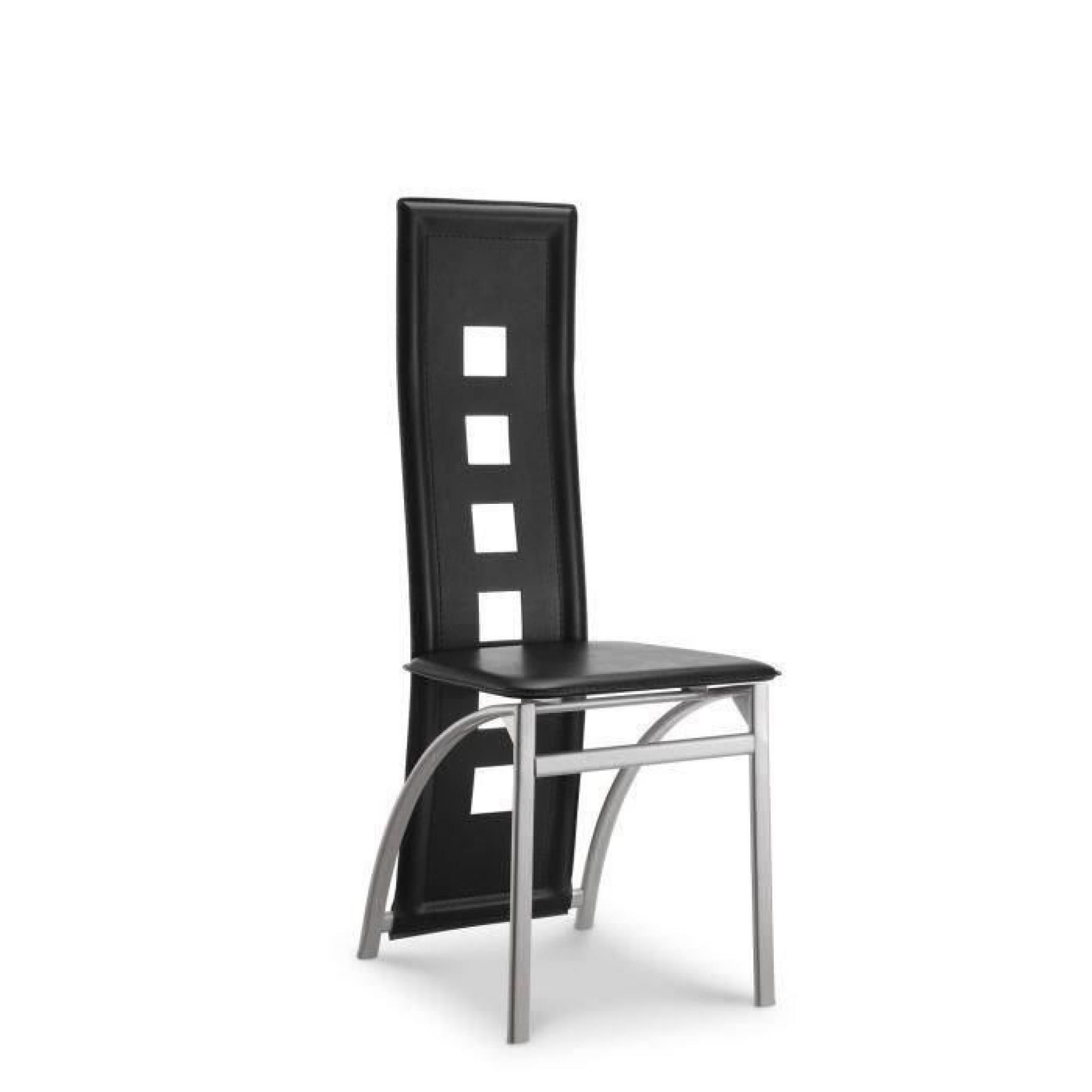 EIFFEL lot de 6 chaises de salle à manger noires  simili et aluminium - Design pas cher