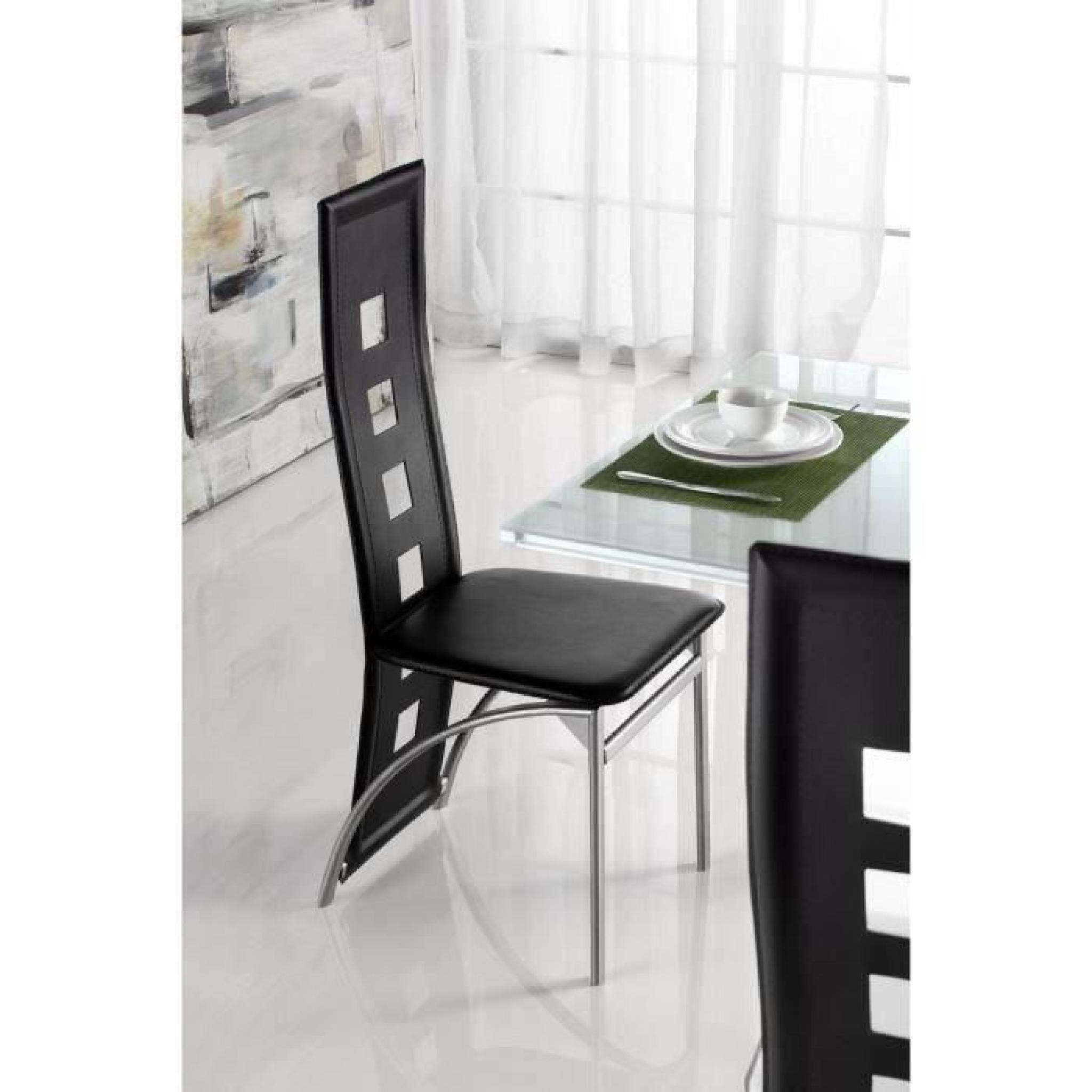EIFFEL lot de 6 chaises de salle à manger noires  simili et aluminium - Design pas cher