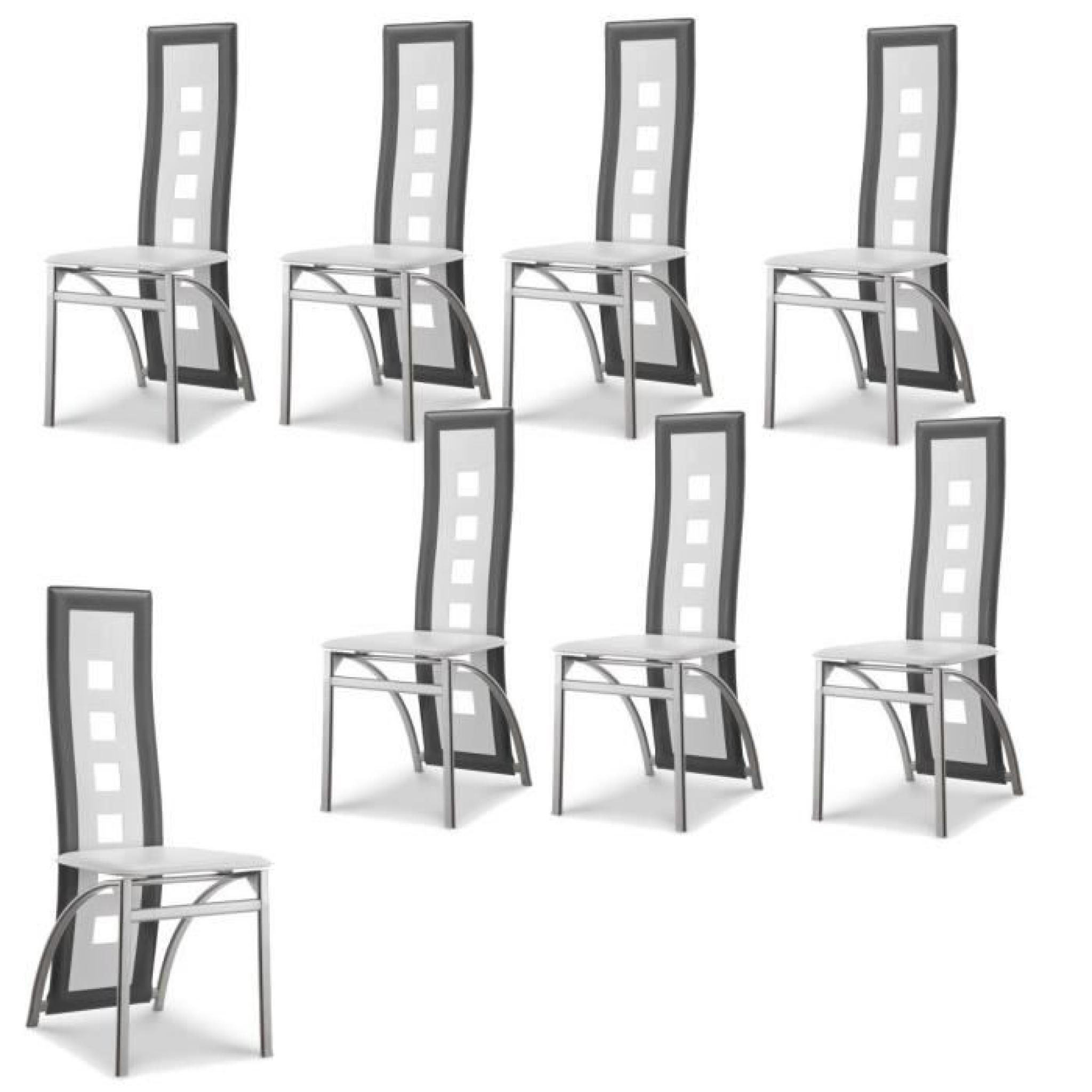 EIFFEL lot de 8 chaises de salle à manger blanches  simili et aluminium - Design