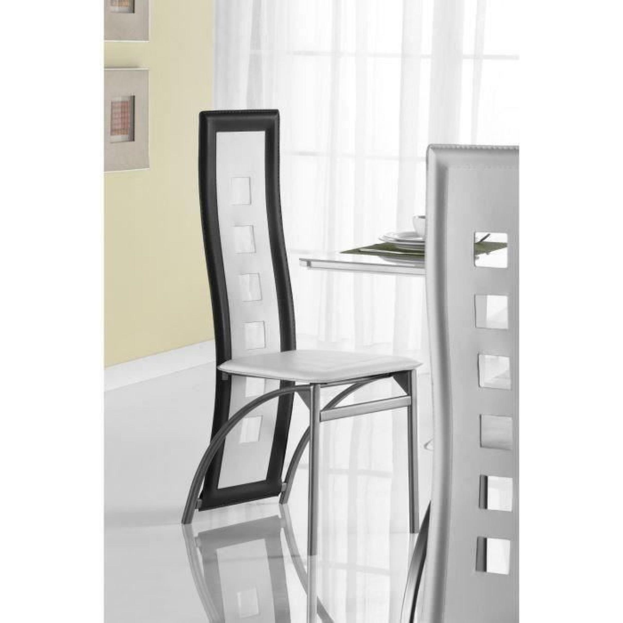 EIFFEL lot de 8 chaises de salle à manger blanches  simili et aluminium - Design pas cher