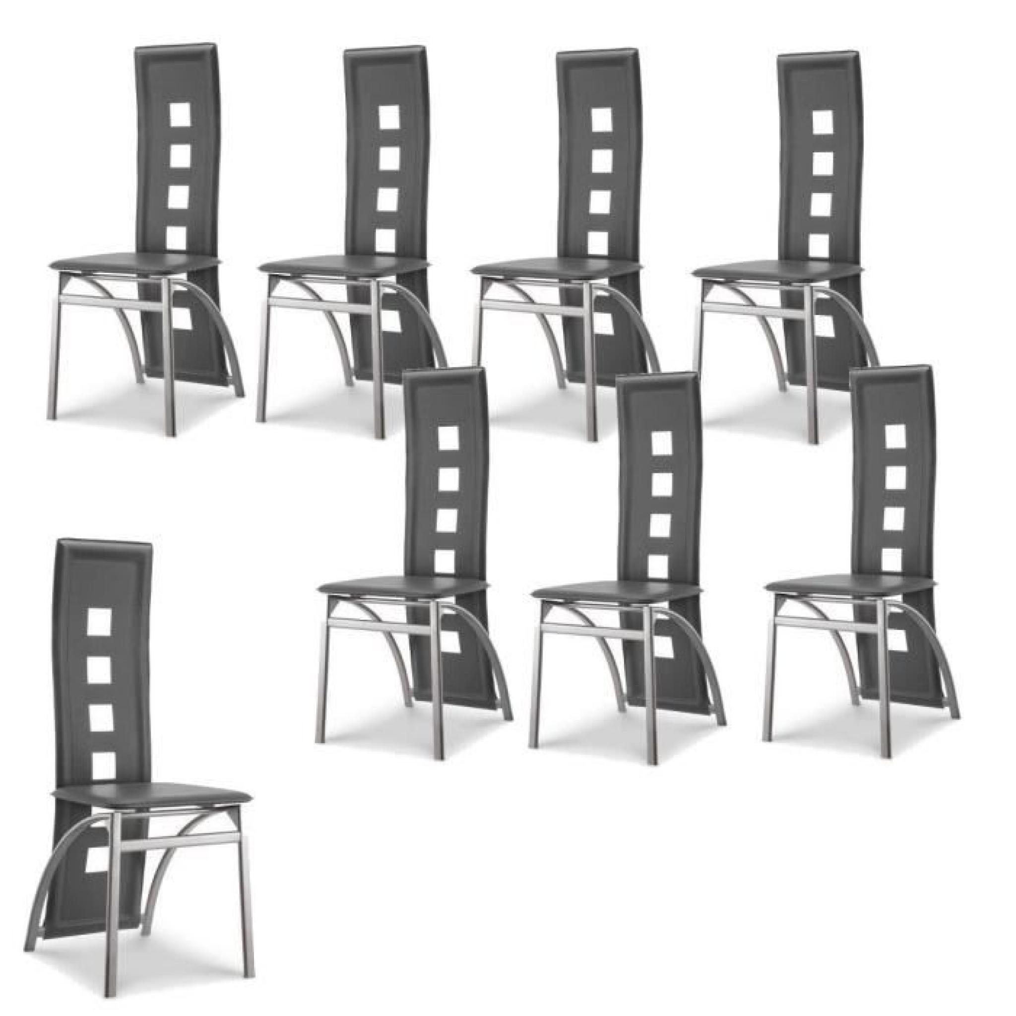 EIFFEL lot de 8 chaises de salle à manger grises  simili et aluminium - Design