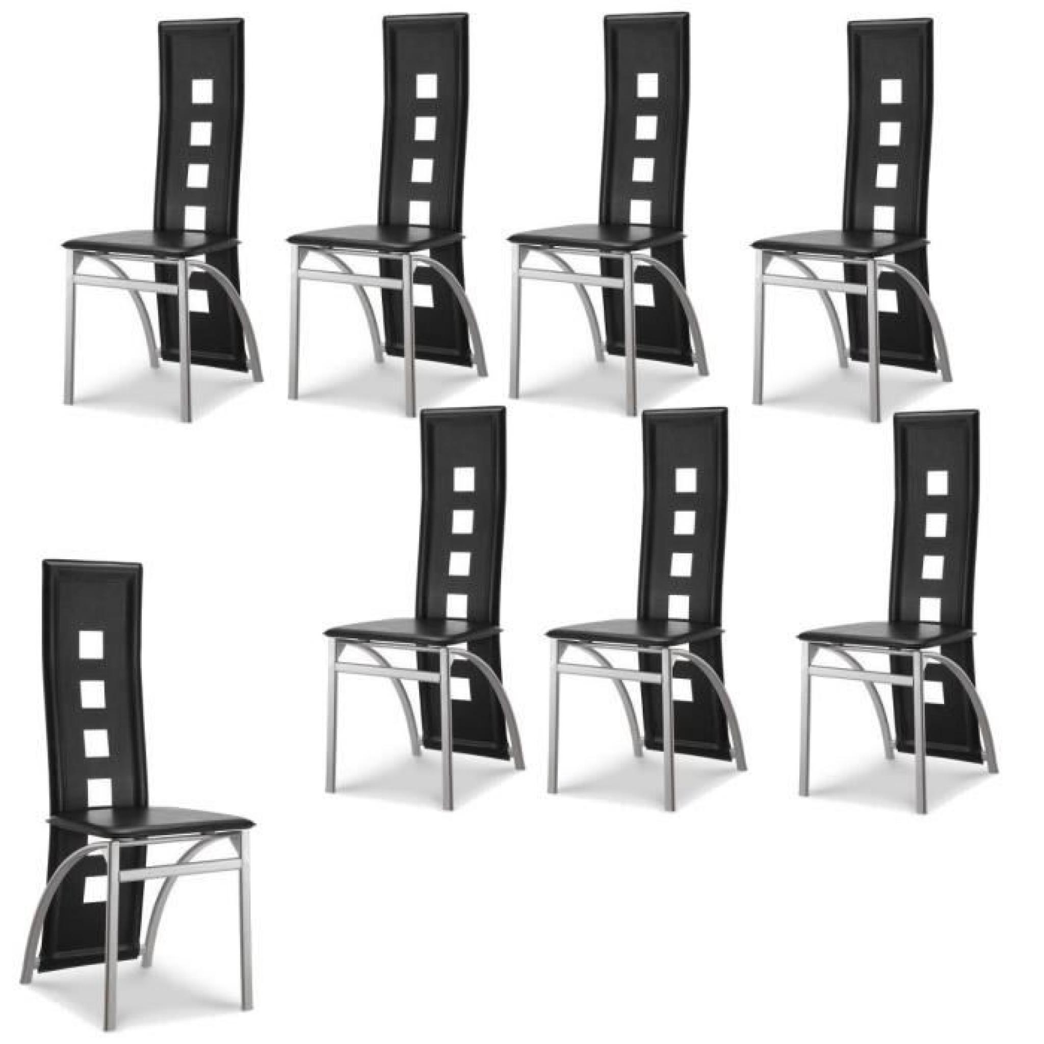 EIFFEL lot de 8 chaises de salle à manger noires  simili et aluminium - Design